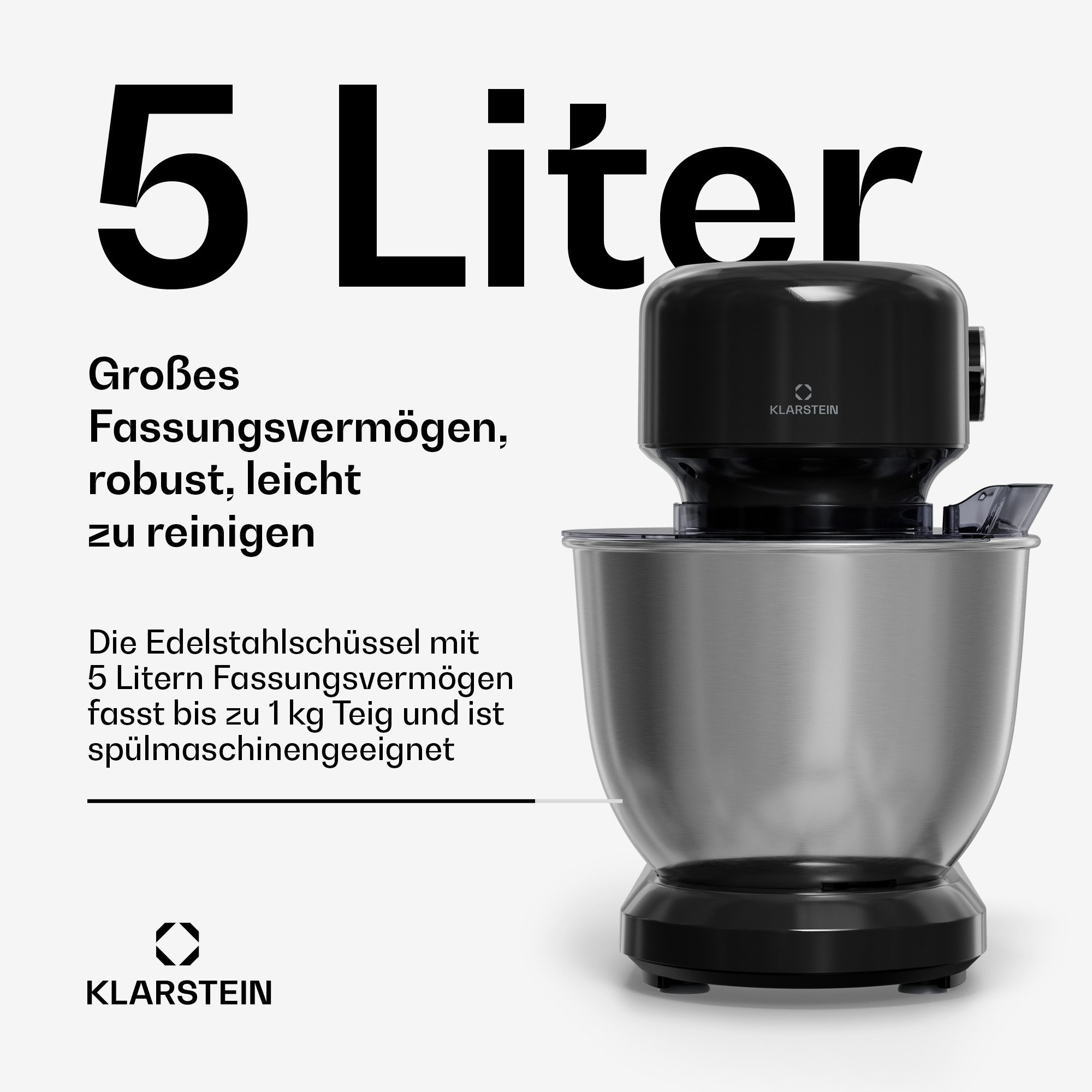 Klarstein Küchenmaschine mit Kochfunktion, 1500 W, 5 l Schüssel, Kompakt Küche maschine 5 L 12 Stufe Pulsfunktion 1500 W Schwarz
