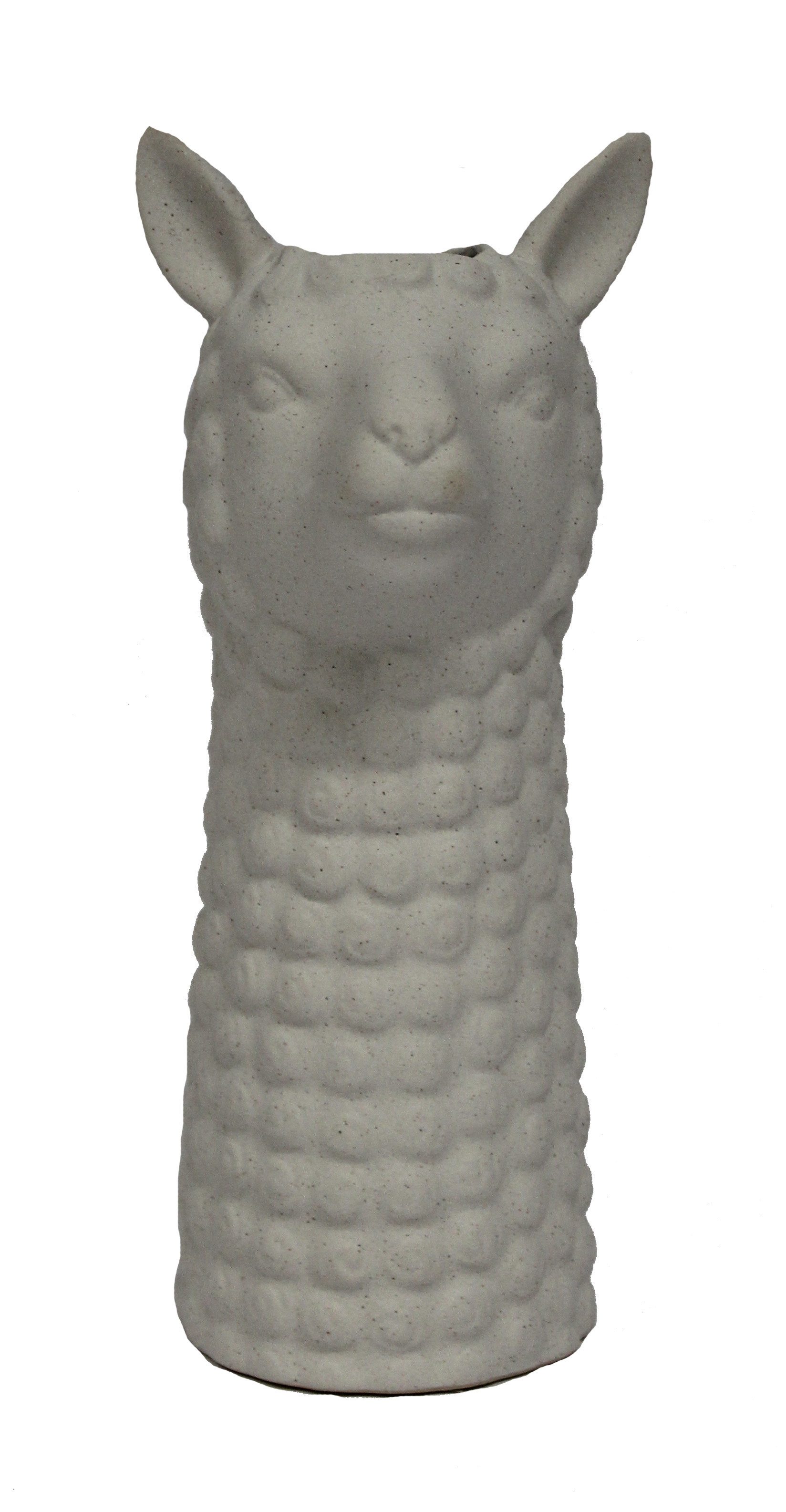 Wurm Dekovase Vase Alpaka-Kopf aus Keramik - weiß, Sand-Finish-Optik B13xH27xT11cm, Dekorative Vase