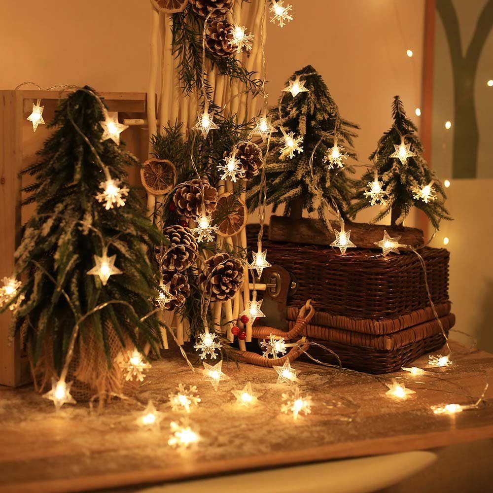Rosnek LED-Lichterkette Kristallkugel, Schneeflocke, Stern, Blume, für  Indoor Weihnachtsparty, batteriebetrieben