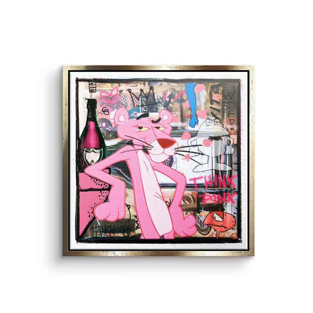 DOTCOMCANVAS® Leinwandbild, Leinwandbild Pop Art Der rosarote Panther pink comic mit premium Rahme goldener Rahmen