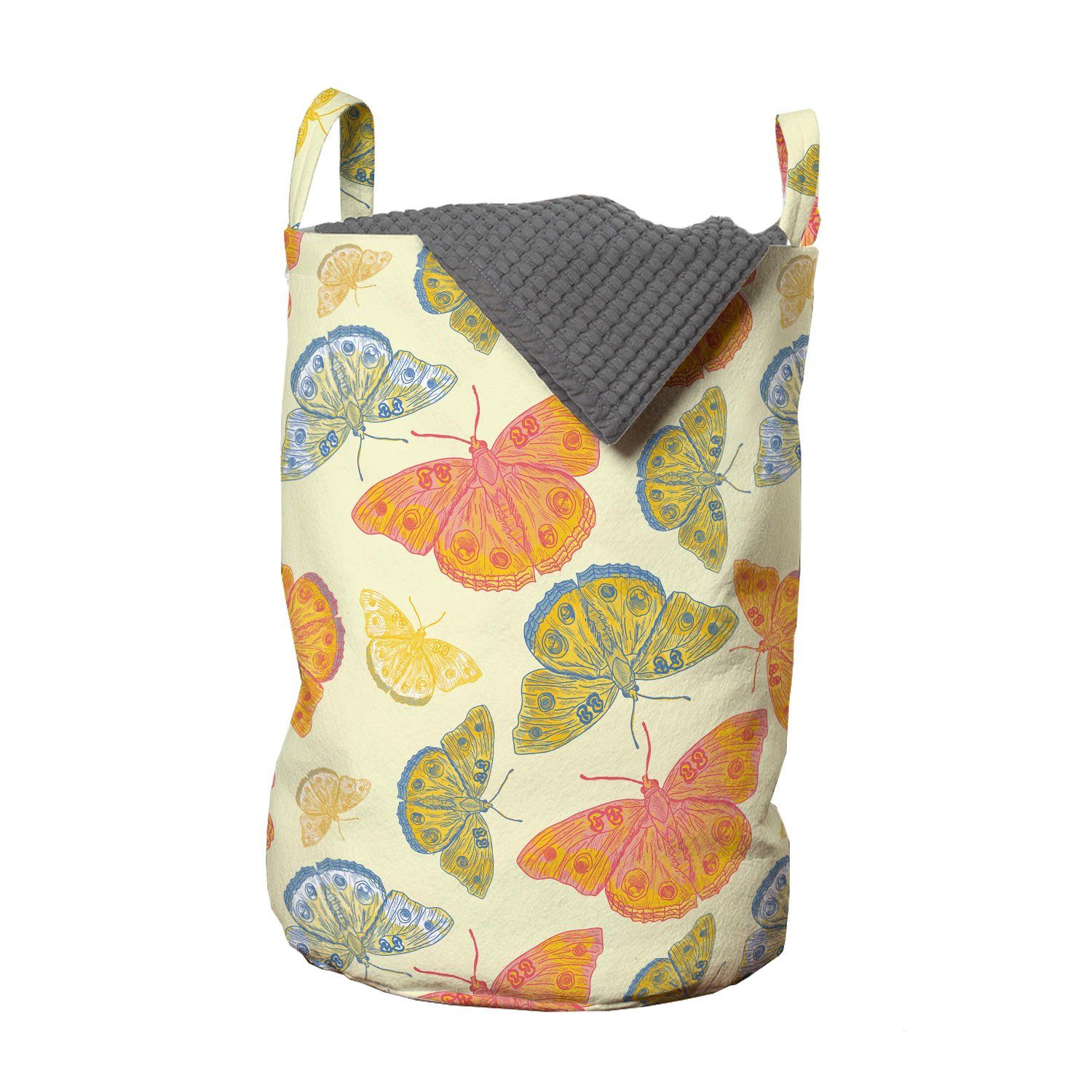 Abakuhaus Wäschesäckchen Wäschekorb mit Griffen Kordelzugverschluss für Waschsalons, Schmetterlinge Handgemalt