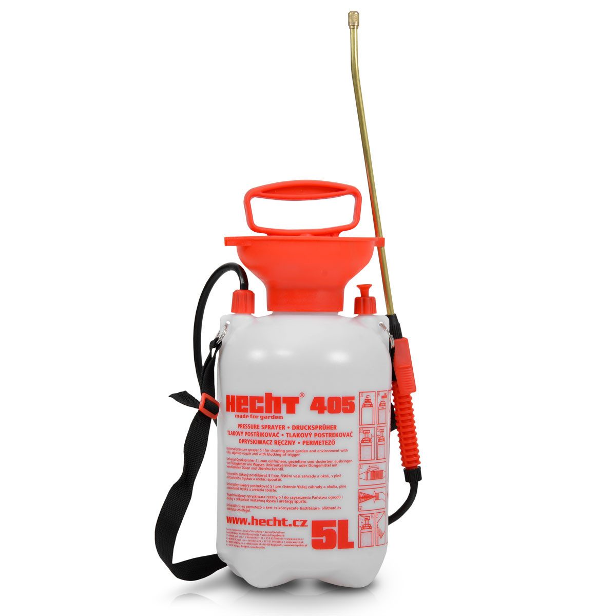 Hecht Drucksprühgerät 405 mit Messingdüse Schultergurt, 5 Liter, 49 cm Lanze, 3bar