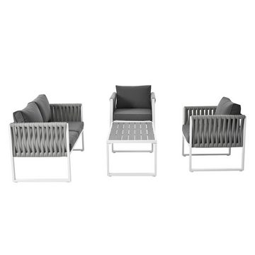 WISHDOR Gartenlounge-Set Gartenmöbel Set Seil, (1 Couchtisch, 2 Sessel, 1 2-Sitzer), für 4 Personen mit Kissen und Eisenrahmen