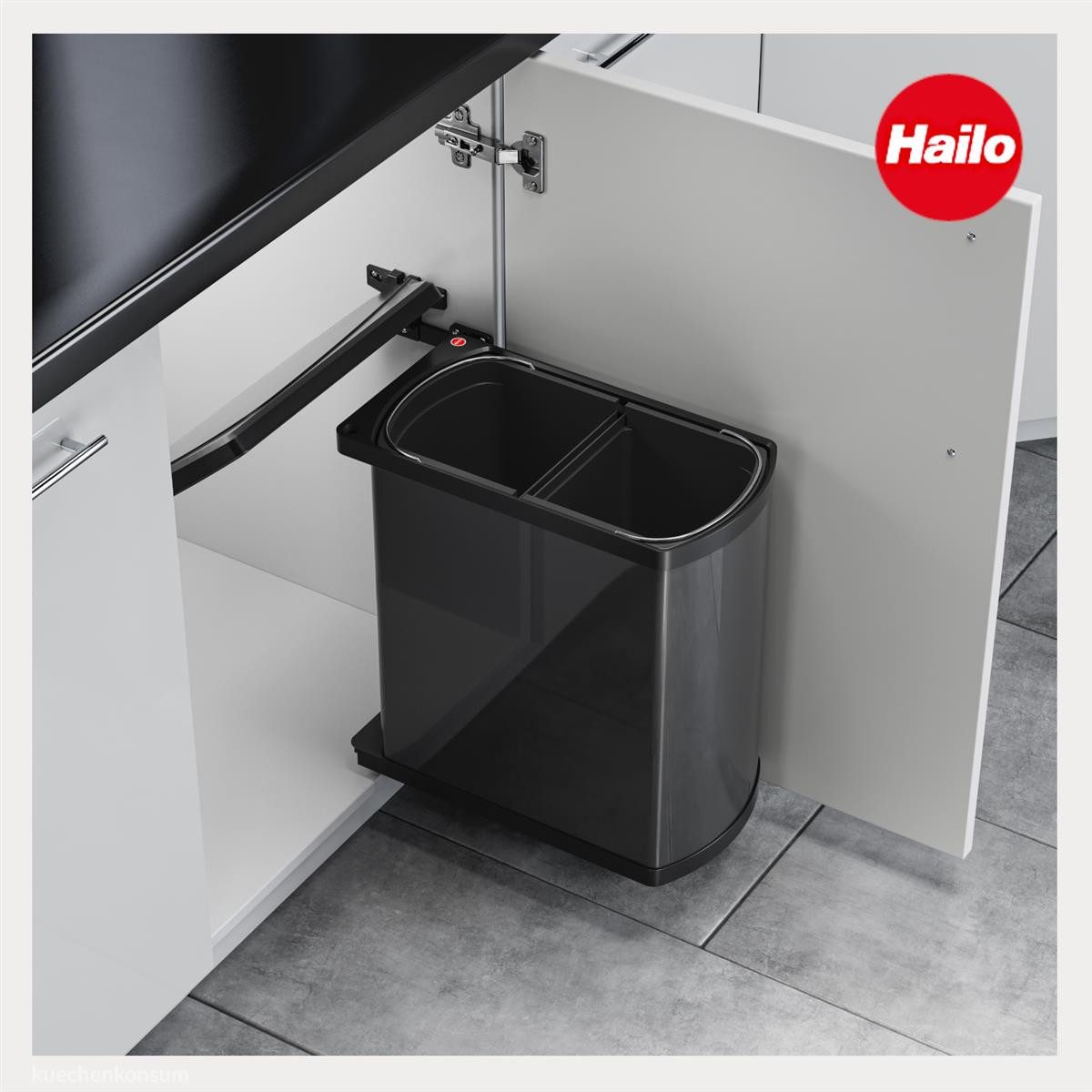 Hailo Einbaumülleimer Hailo Abfallsammler 3416071 MF Swing Duo 16 Liter dunkelgrau, 3418071 für Schrankbreite ab 450 mm mit Drehtür – Bild 2 von 5