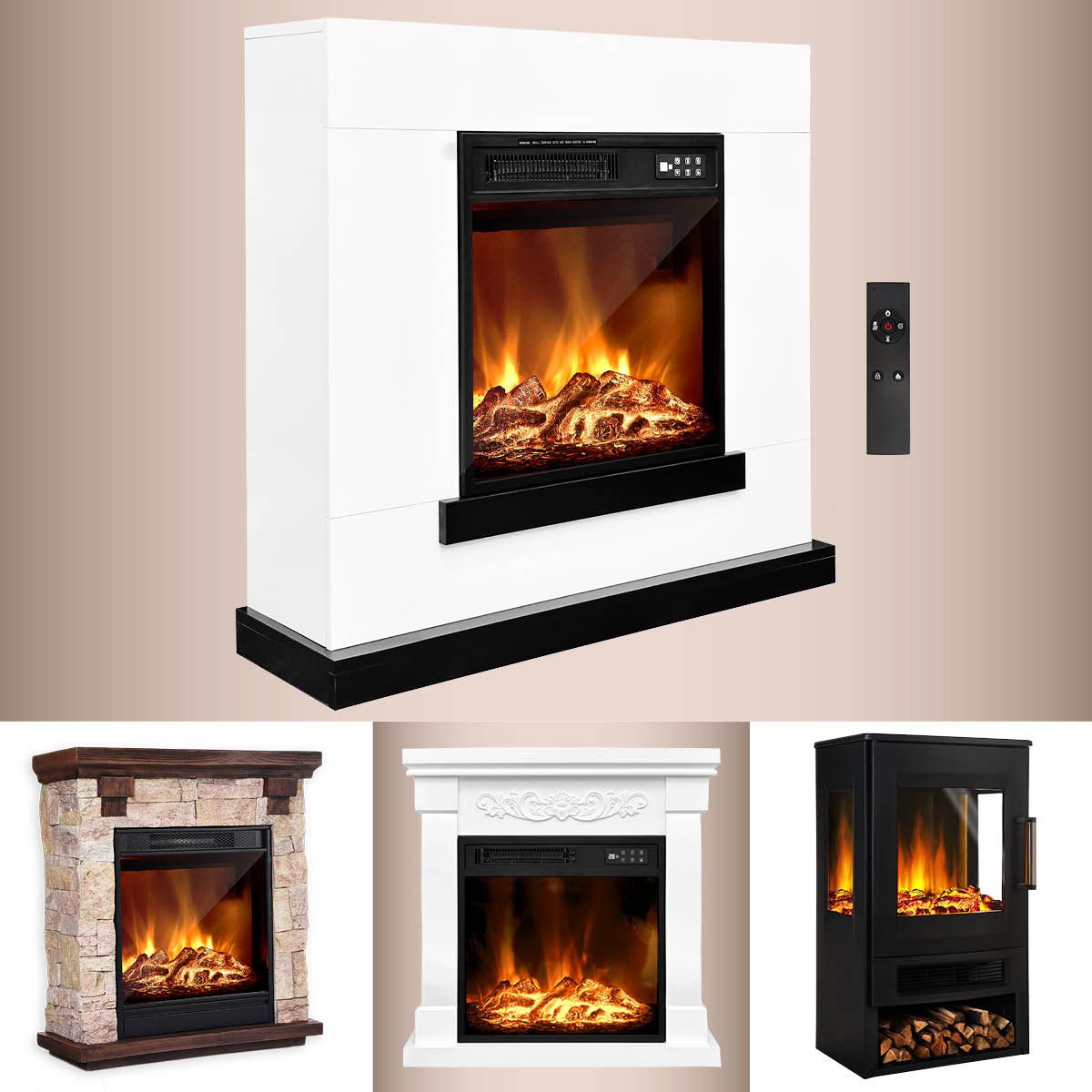 AMBINESS Elektrokamin 2 Heizstufen, 900W - 2000W, LED - 3D Flammeneffekt mi günstig online kaufen