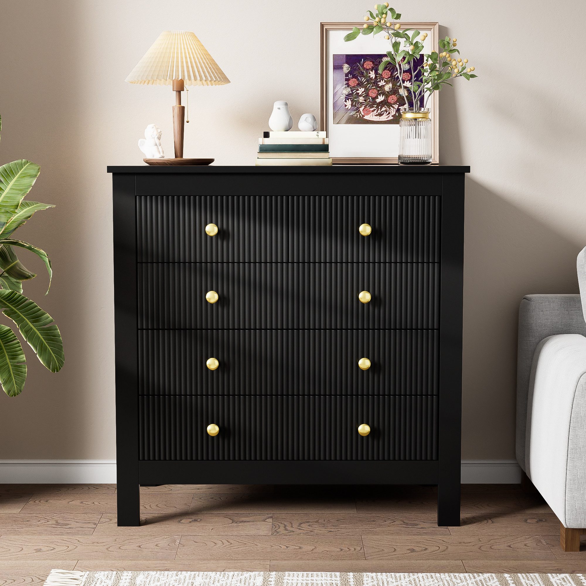 Fine Life Pro Sideboard Sideboard, Kommode mit Spezialtüren, Goldgriffen