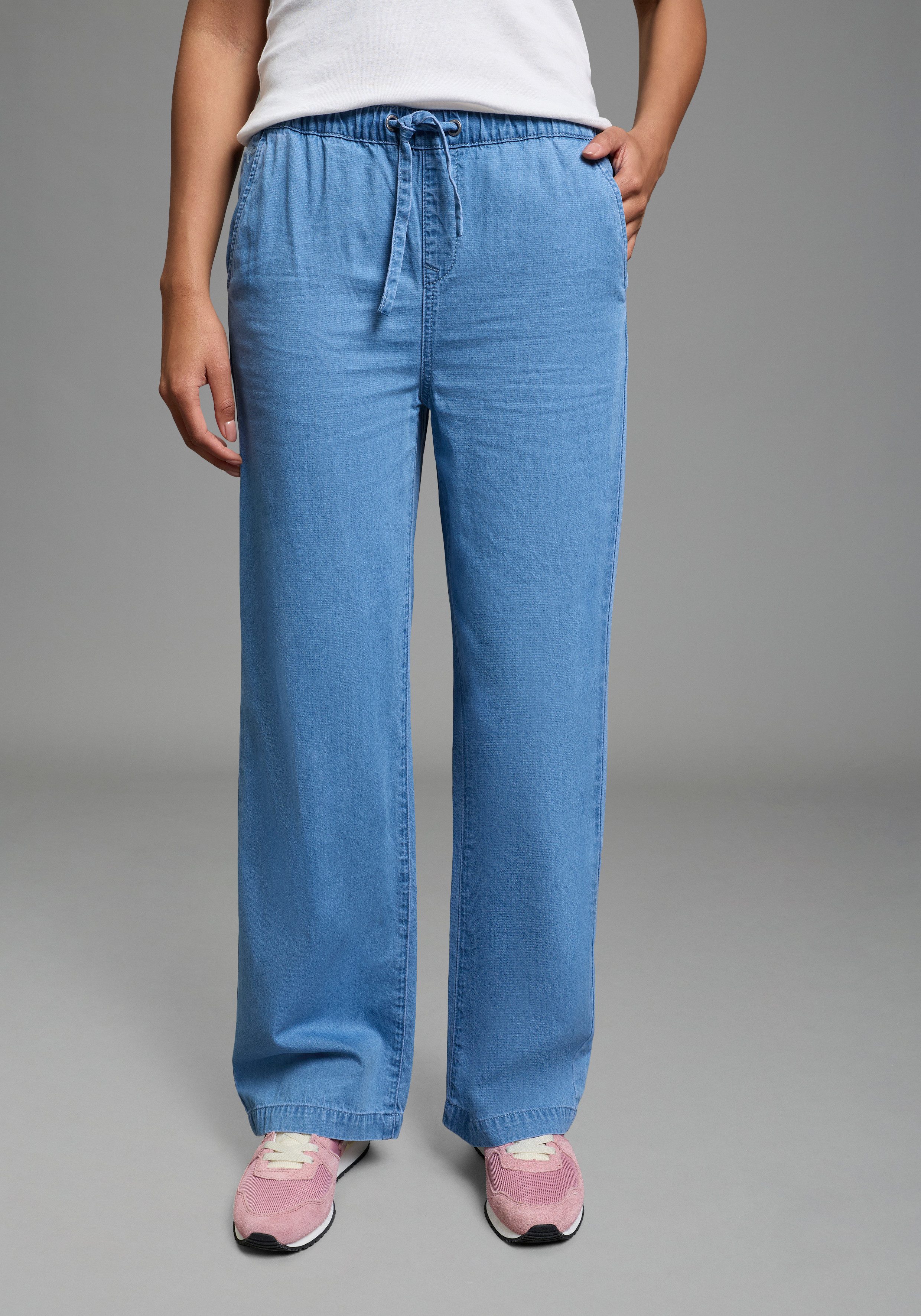 KangaROOS Weite Jeans weiteres Bein, hohe Leibhöhe, elastischer Bund mit Gummizug