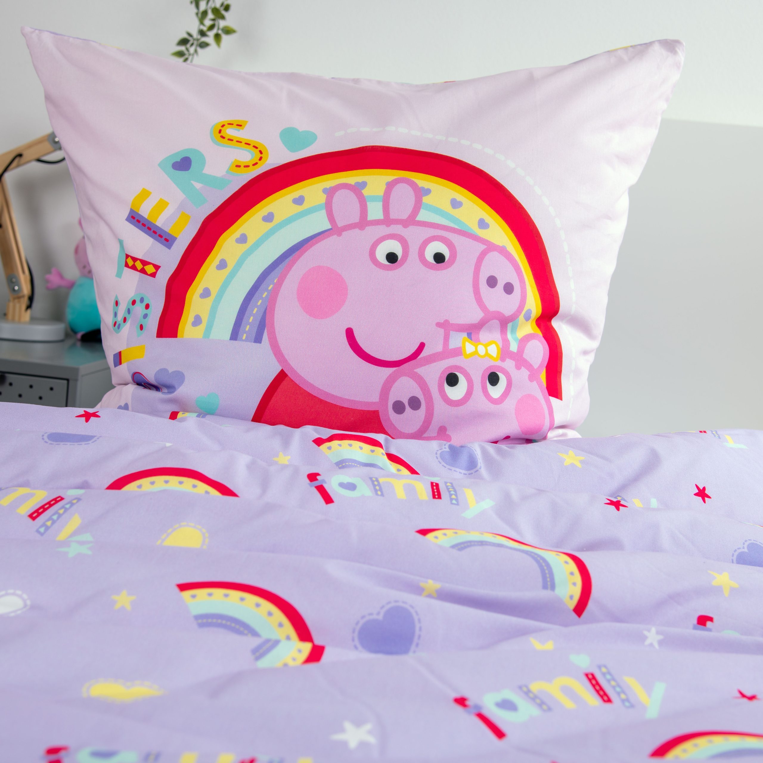 Stoffschmiede Kinderbettwäsche - Peppa Wutz Winterbettwäsche - ‘My Family’ - 135x200cm + 80x80cm, 100% Baumwolle (Flanell) – Bild 4 von 5