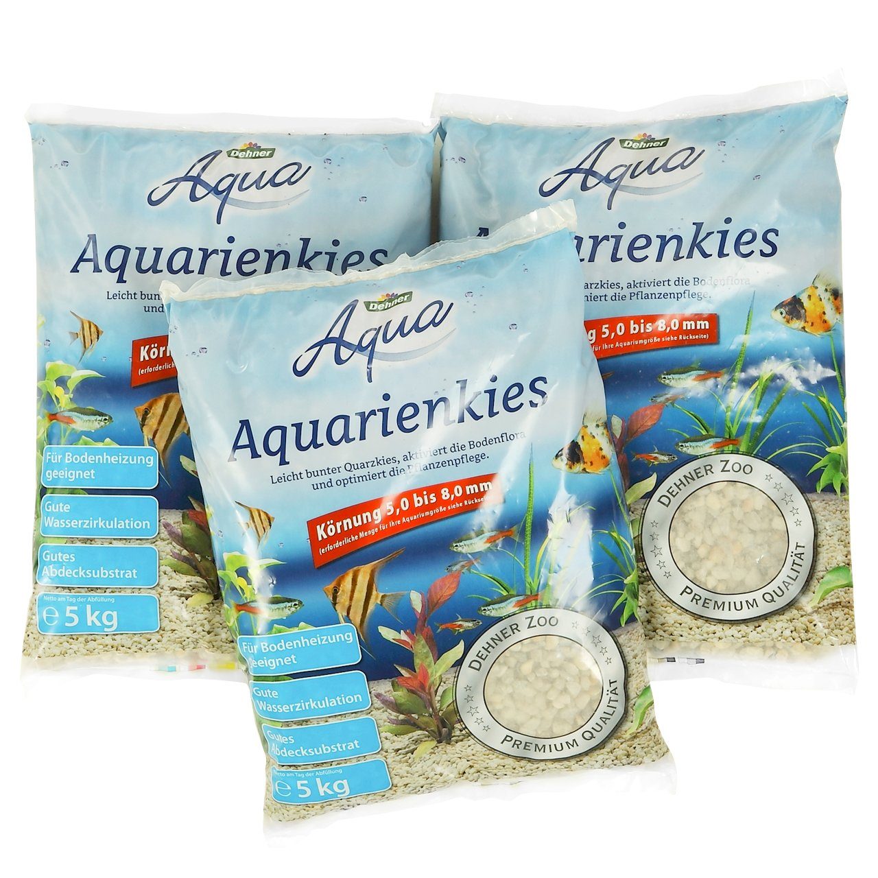 Dehner Aquarienkies Aqua Kies, 3 x 5 kg (15 kg), weiß