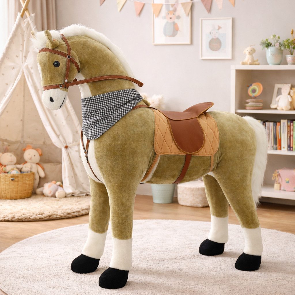 Sweety-Toys Stehpferd Sweety Toys Stehpferd Goldie 120 cm beiges Reitpferd mit Soundfunktion