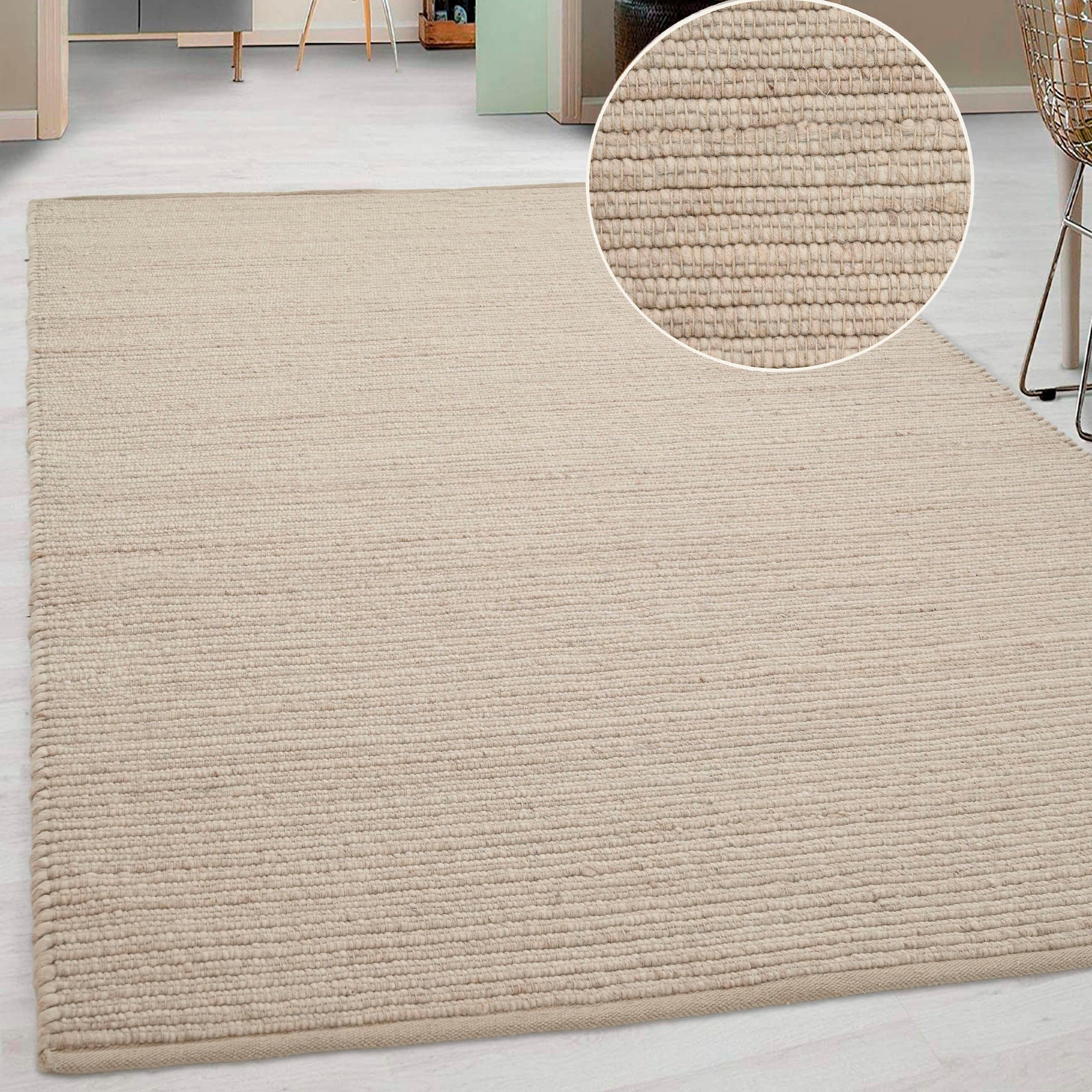 Wollteppich Kreta, andas, rechteckig, Höhe: 14 mm, Handweb Teppiche, Teppich für Schlafzimmer, Wohnzimmer, Esszimmer sand