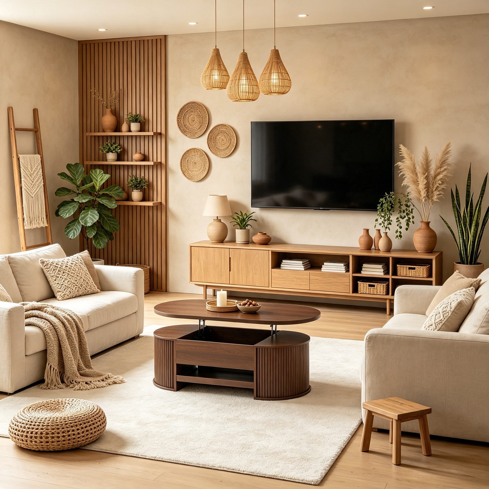WILLIAMSPACE Couchtisch Mikado Ovaler Couchtisch walnussfarben höhenverstellbar mit Stauraum
