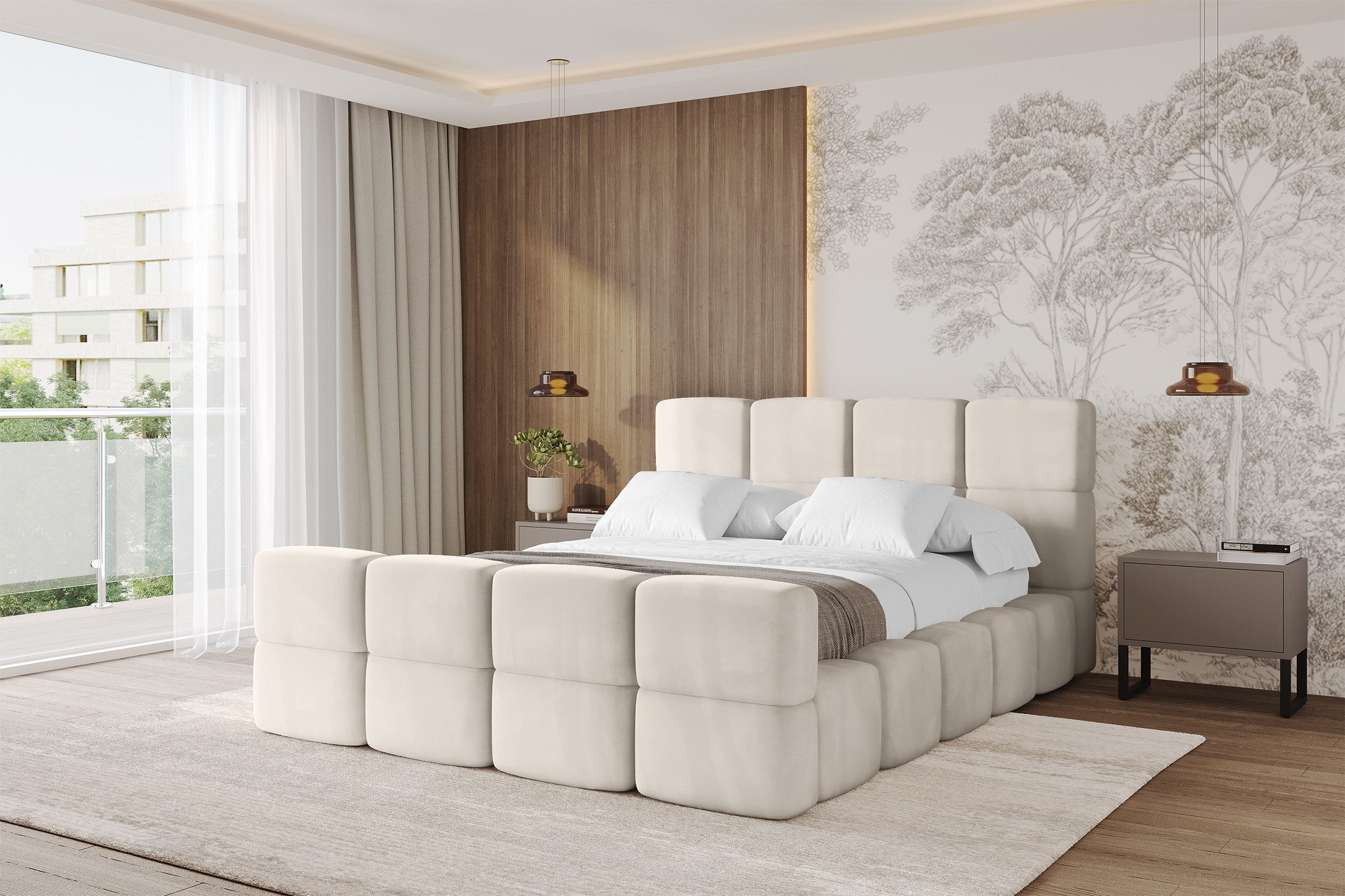 ALTDECOR Polsterbett NATA-Z (Polsterbett mit Bettkasten und Lattenrost, Boxbett ohne Matratze), Doppelbett mit Stauraum, Bett mit Kopfteil