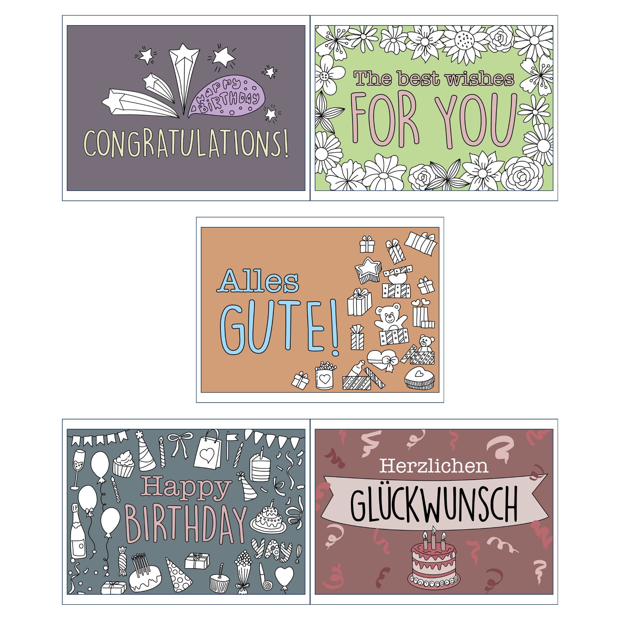 CUPCAKES & KISSES Glückwunschkarte 25er Postkarten Set Glückwunsch & Geburtstag bunt, Glückwunschkarte
