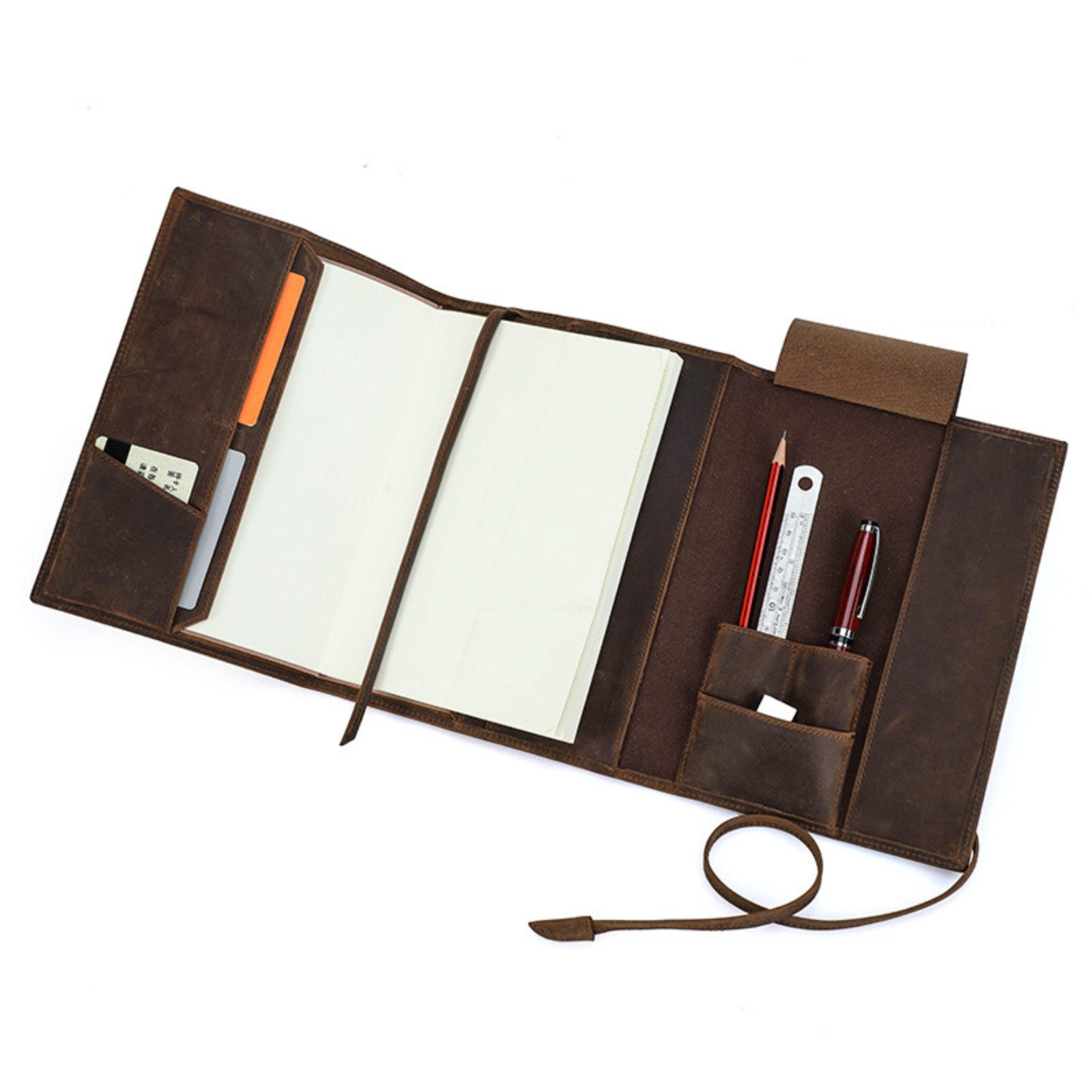 YUBRO-STUDIO Zettelkasten Handgefertigte A5 Notizbuchhülle Leder Organizer Mehrere Fächer