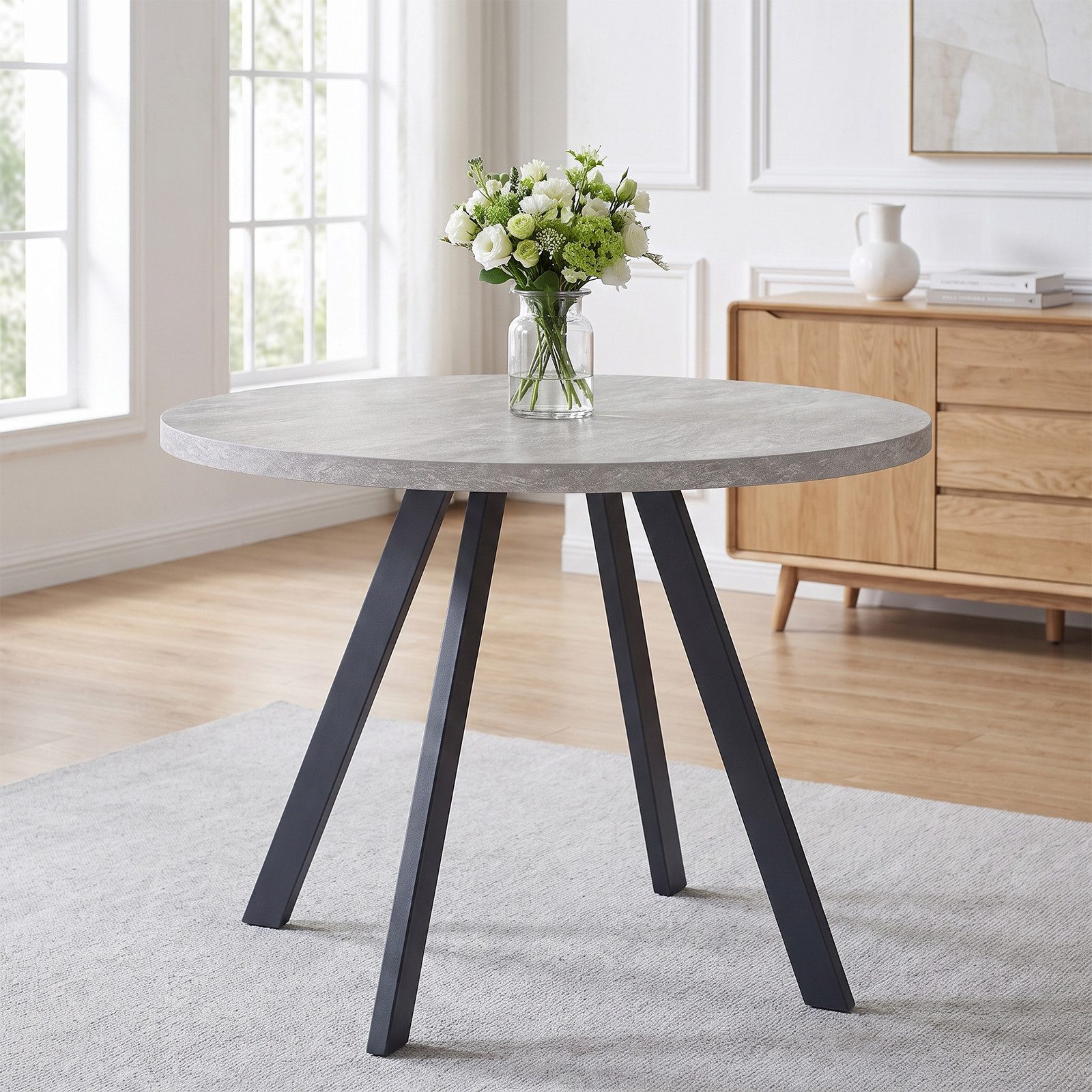 Jiexi Esstisch Grauer moderner runder Esstisch – Durchmesser 80 cm – Küchentisch – Bild 4 von 5