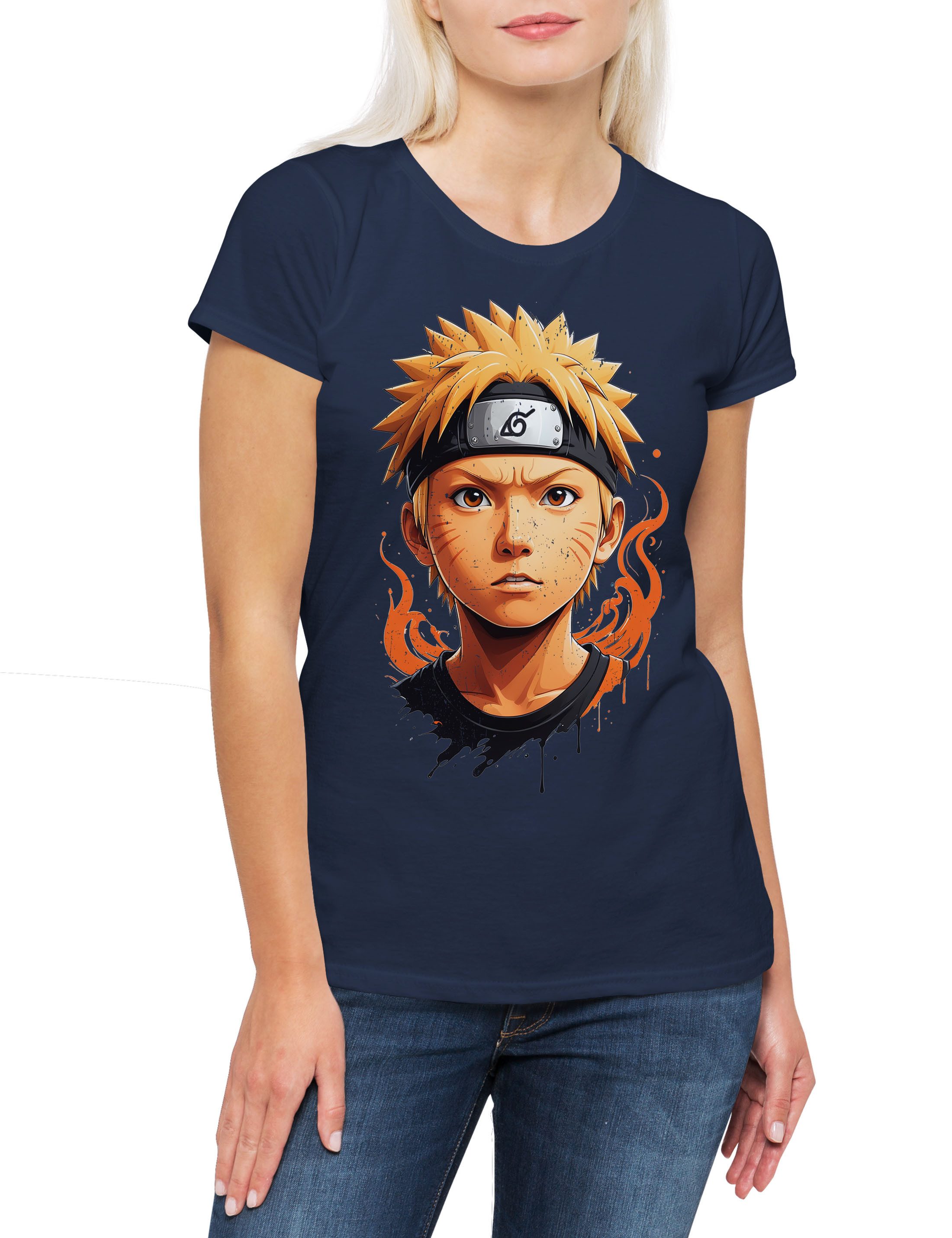 Print-Shirt Anime Ninja Portrait Damen T-Shirt Shinobi System Naruto Dattebayo