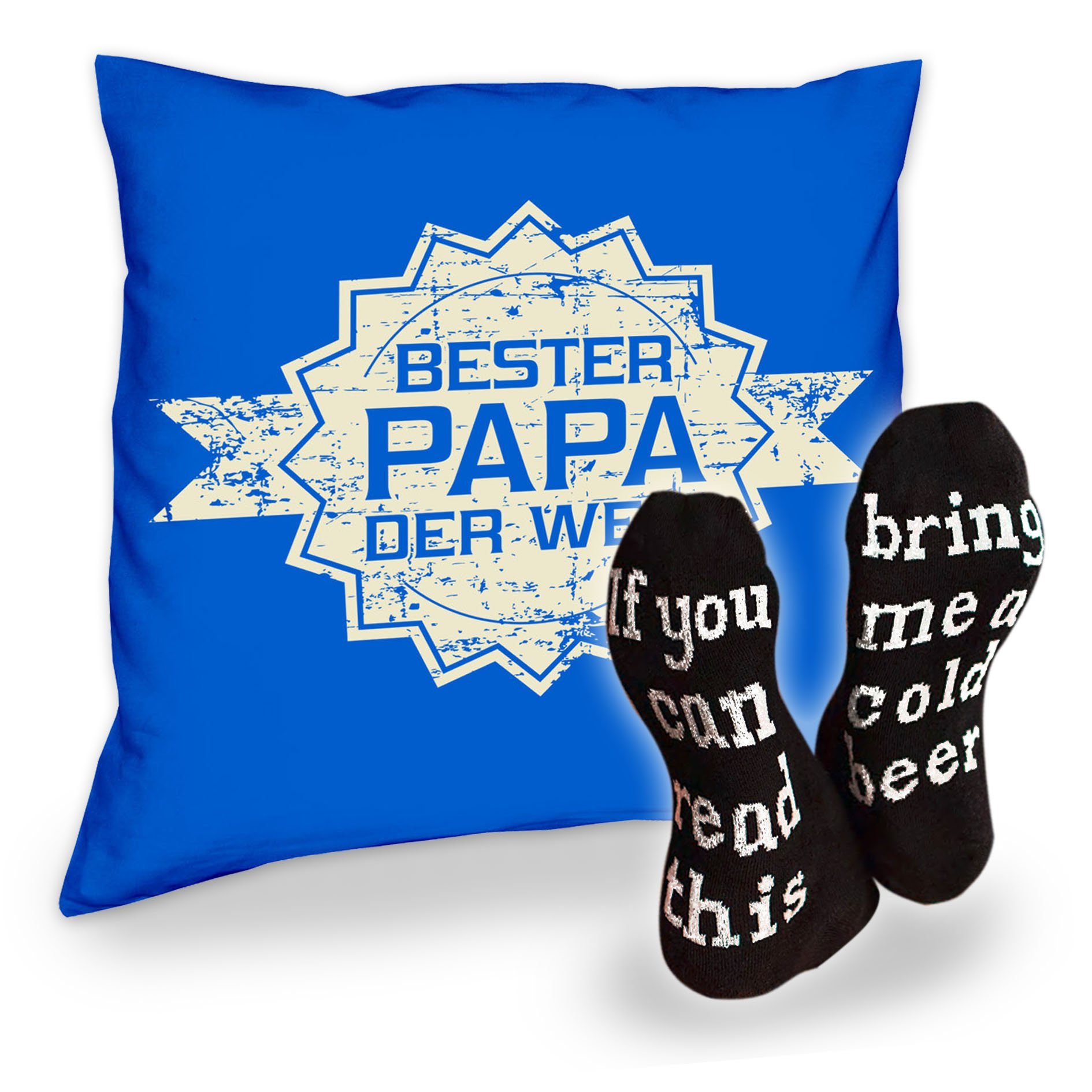 Socken der Spruch, Kissen Bester und Stern Männer Papa Dekokissen Soreso® mit Welt Vatertagsgeschenk Papa Bier royal-blau