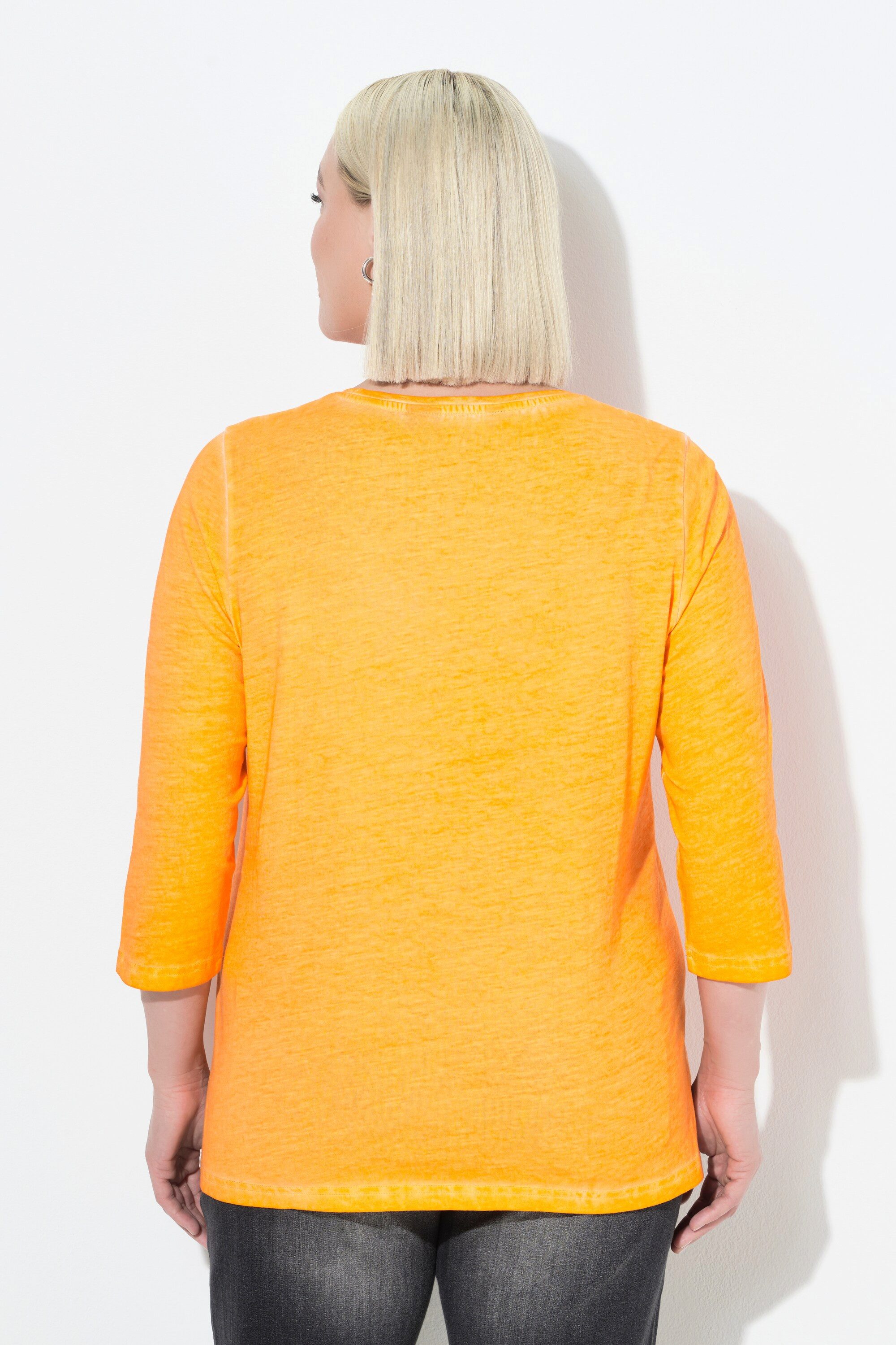 Ulla Popken Longshirt Shirt Schriftdruck A-Linie V-Ausschnitt 3/4-Arm