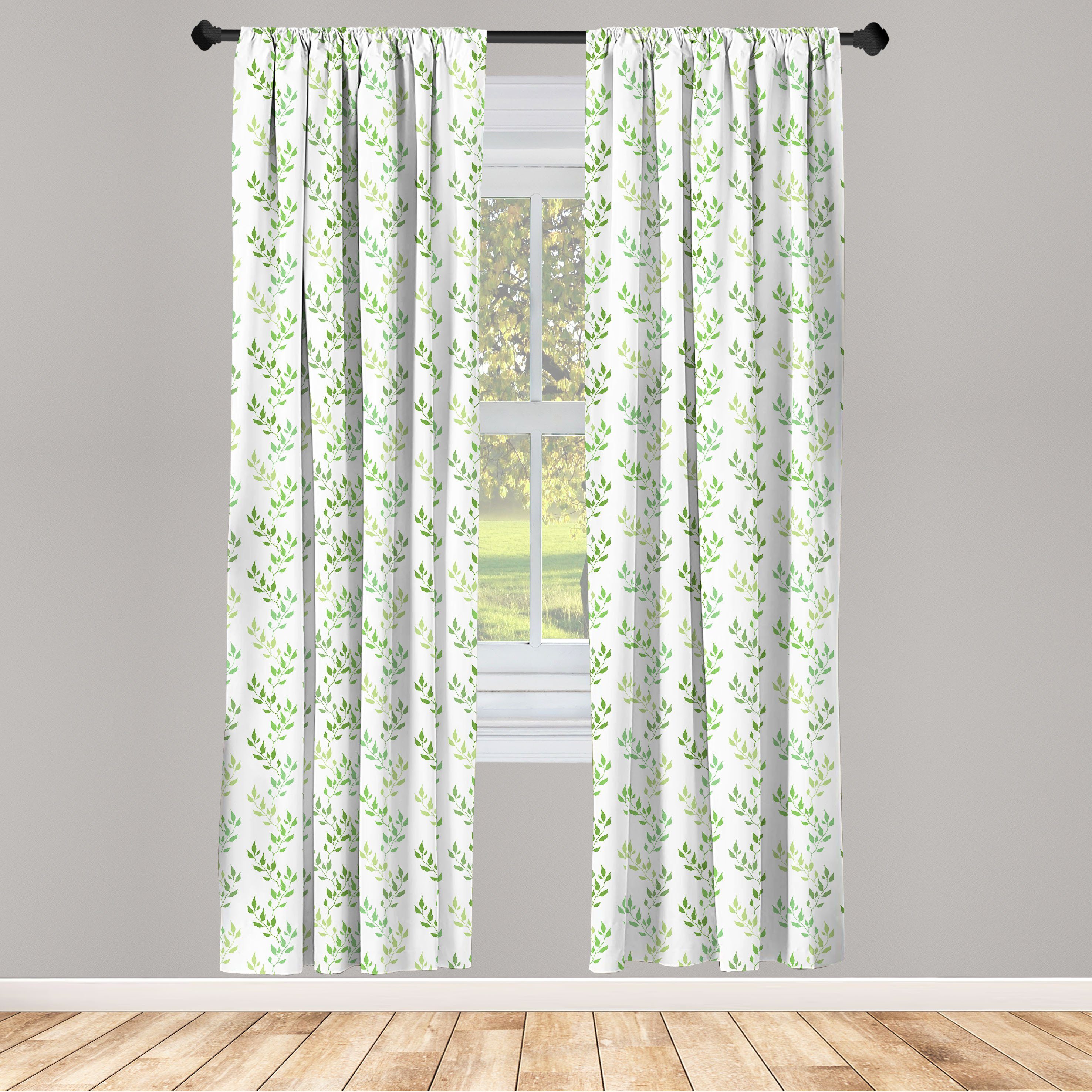 Leaves Grün Vorhang Gardine Microfaser, Wohnzimmer Schlafzimmer Dekor, Olive Symmetrische für Abakuhaus,