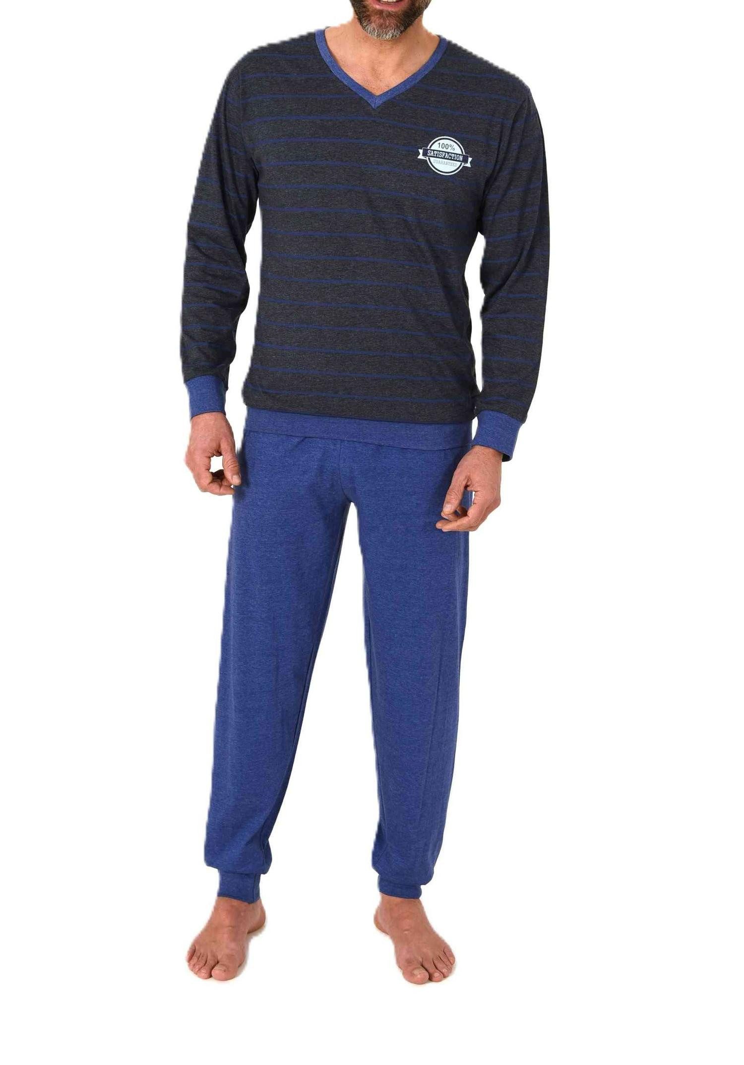 Normann Pyjama Normann Herren langarm Pyjama mit Bündchen in edler Streifenoptik