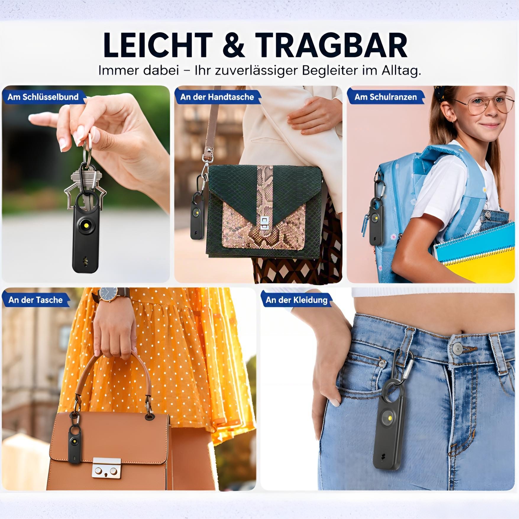 ibettertec Personenalarm, Schlüsselanhänger 135 dB, LED Licht Überfallmelder Alarmanlage (Taschenalarm, Sirene,Taschenlampe, kompakt, für Frauen, Kinder, Senioren und Outdoor-Aktivitäten)