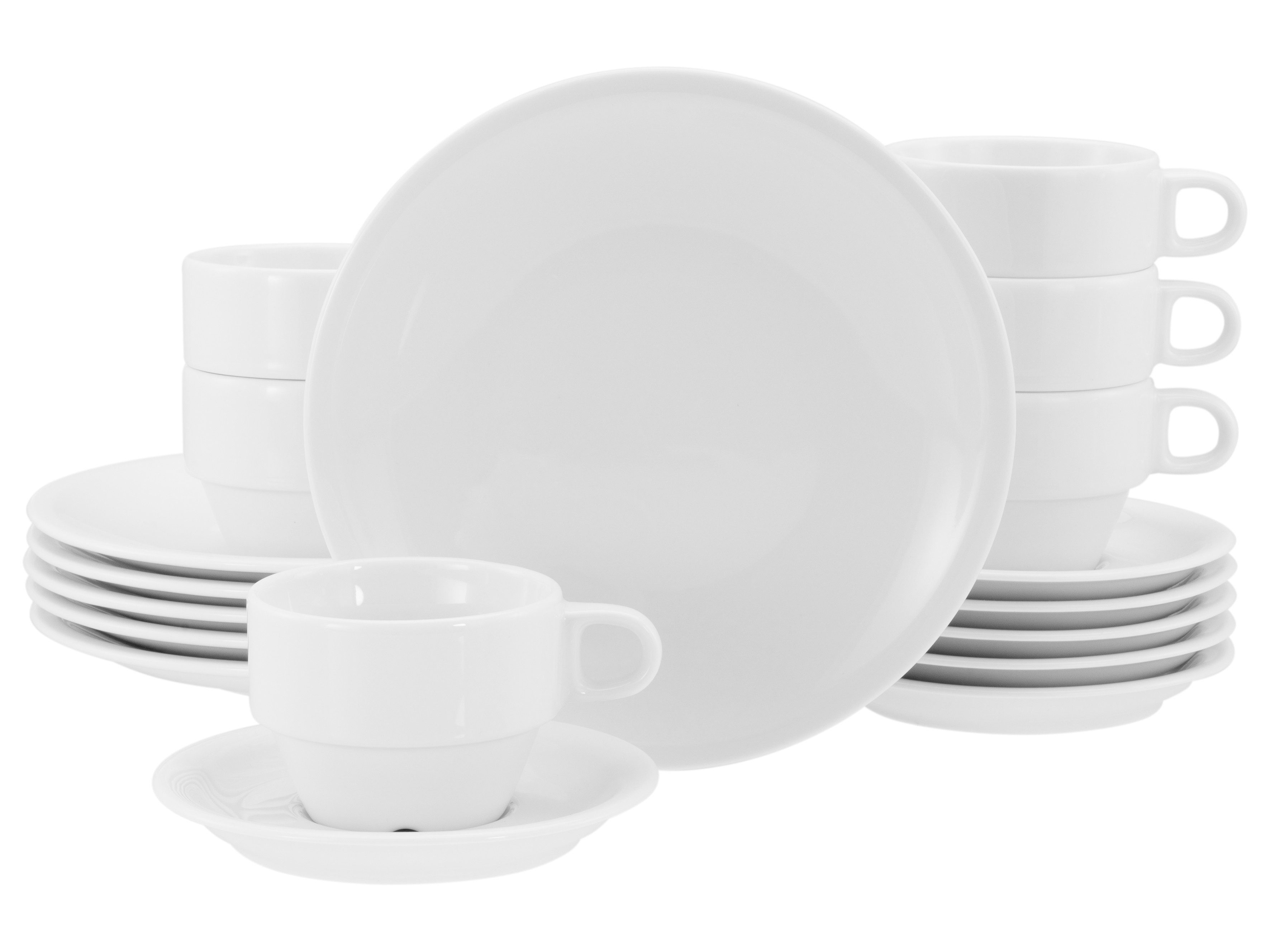 CreaTable Kaffeeservice Milano Weiss, Service 18-tlg. (18-tlg), 6 Personen, Porzellan, Daily Use, Minimalistischer Stil