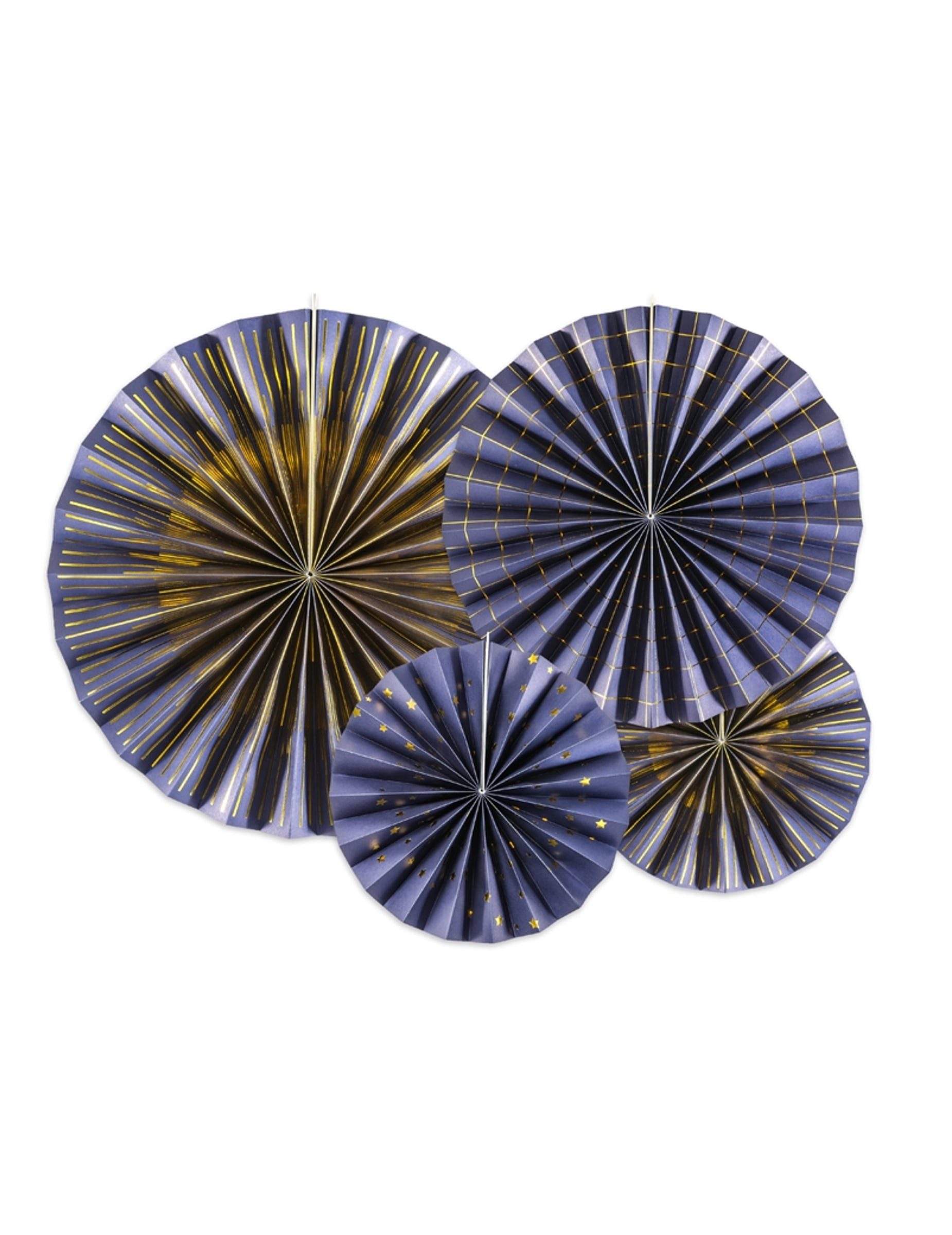partydeco Kostüm 4 Papierfächer Marineblau Gold 23, 32, 40 cm