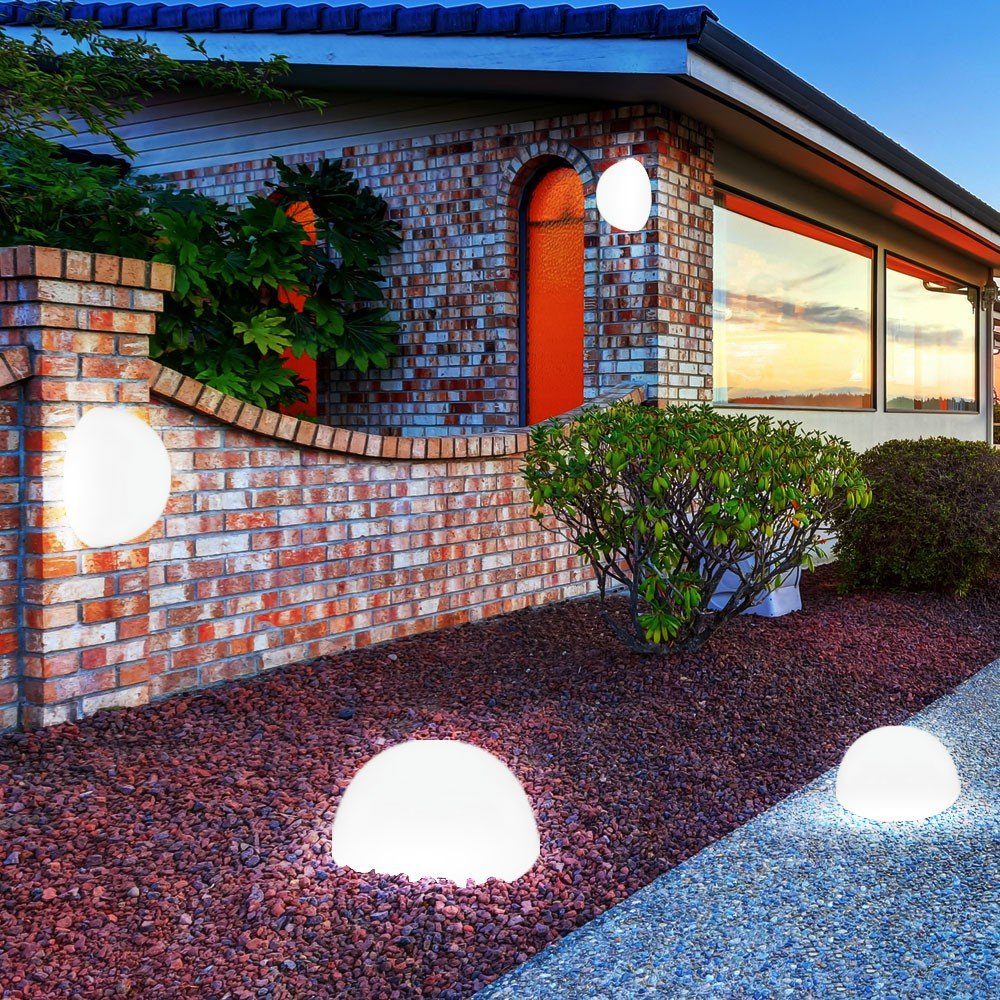 fest 3er LED Lampen verbaut, Steh Halb Kugel Solar etc-shop Wand LED-Leuchtmittel Set LED Fassaden Außen-Stehlampe,