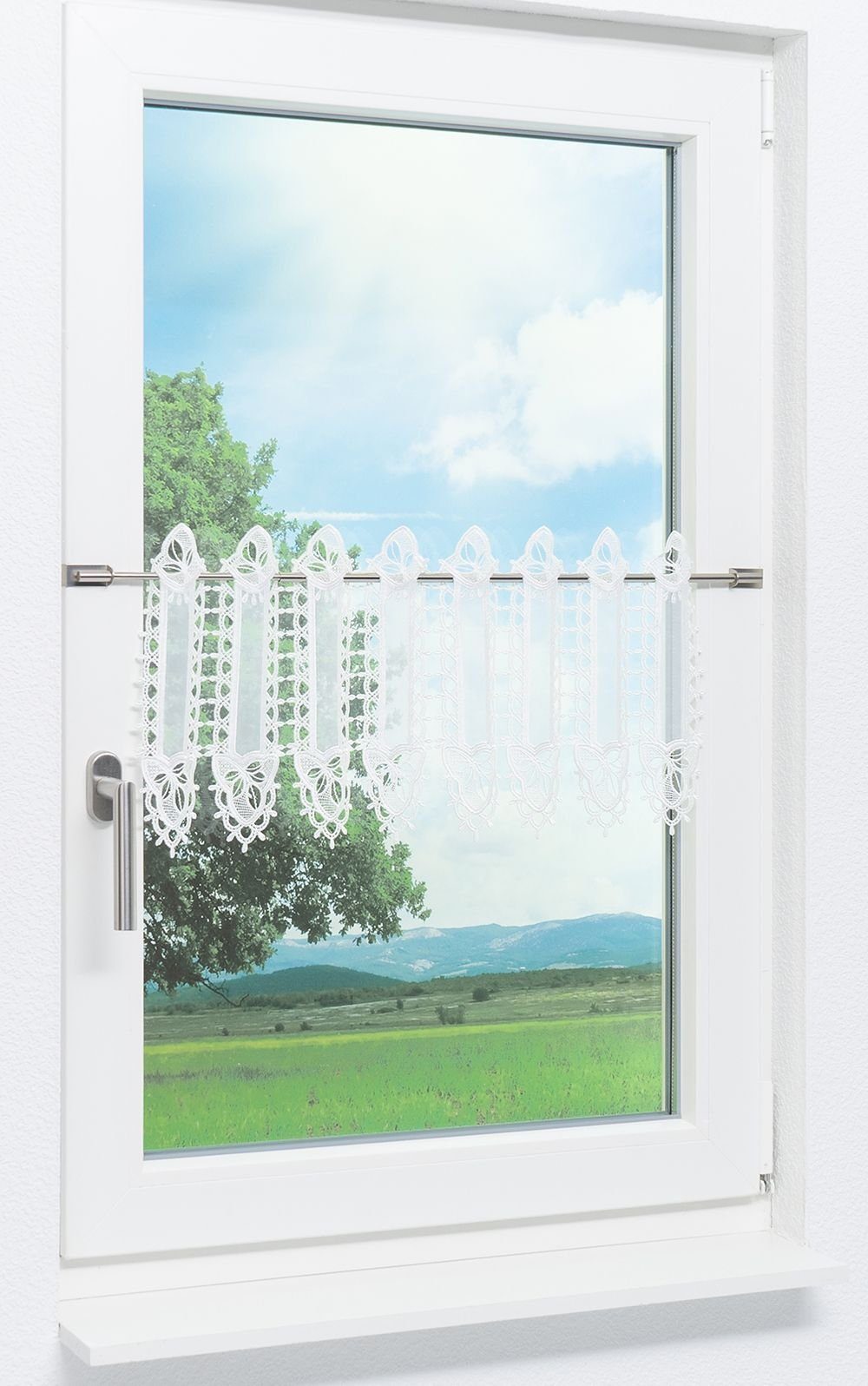Plauener Spitze® Scheibengardine Rosenblätter (1 St), transparent, HxB 30x40.5cm