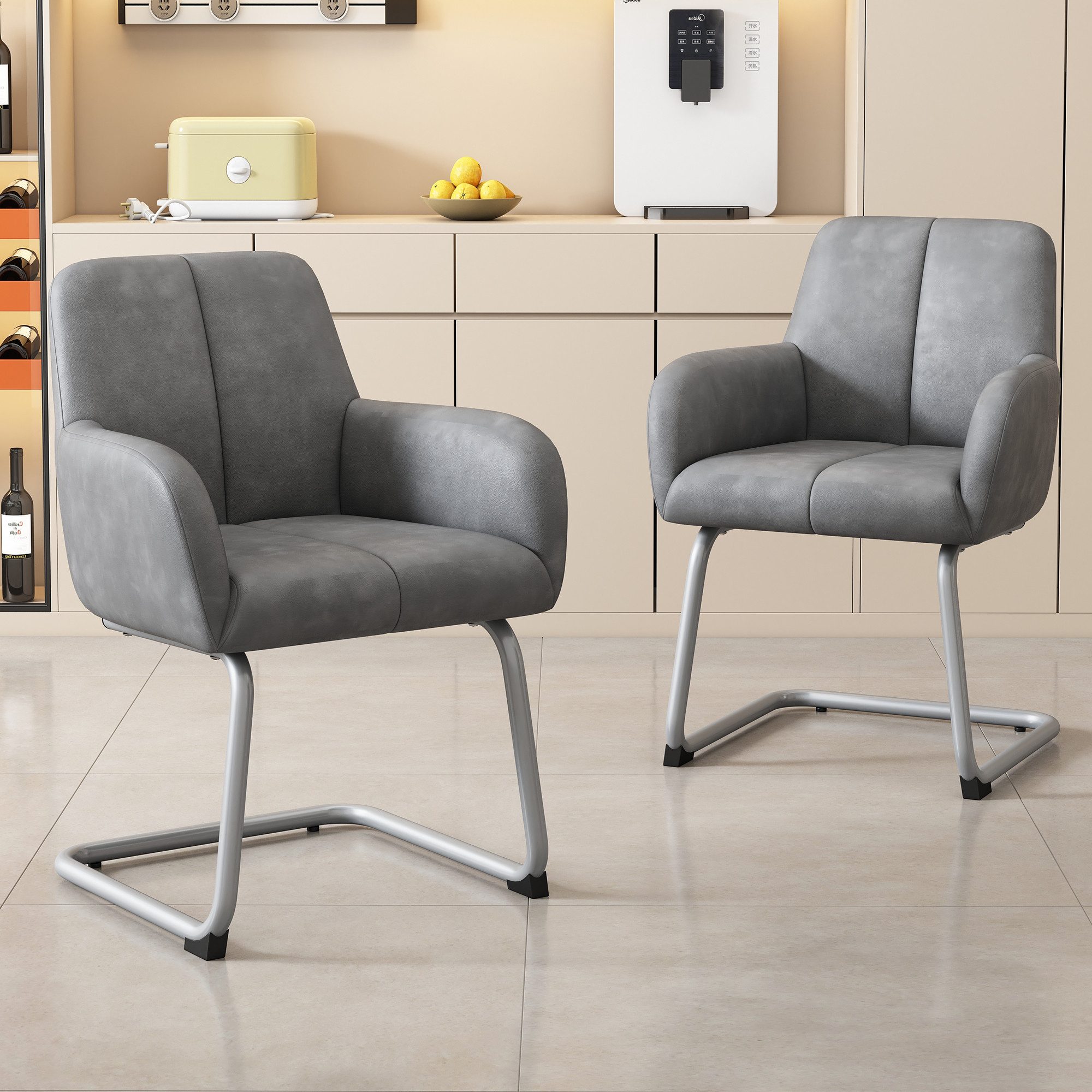 MODFU Freischwinger Esszimmerstühle Polsterstuhl (2 St), Wohnzimmer Kunstleder
