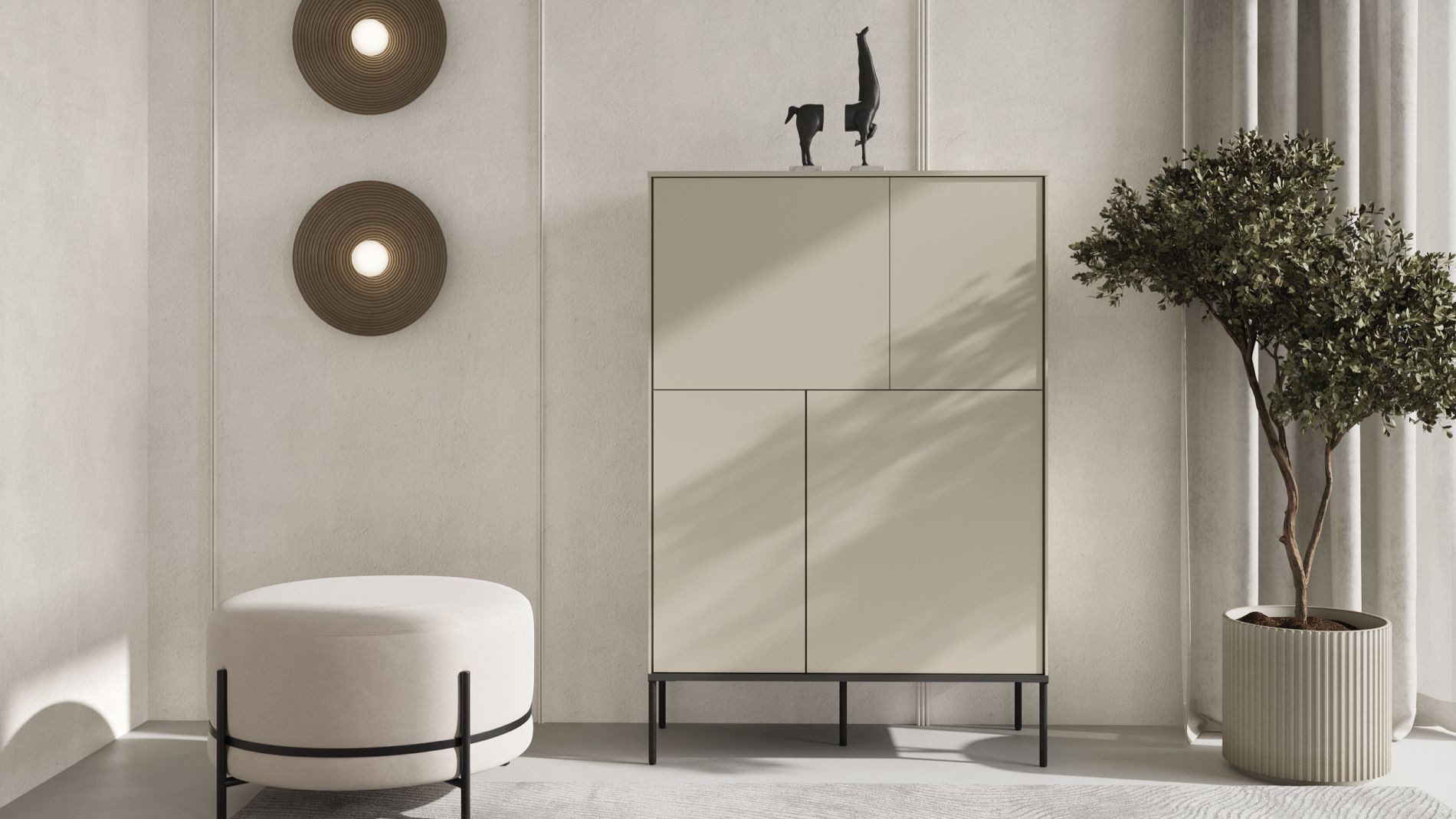 Selsey Highboard BELLEZO, Highboard mit vier Türen, 95 cm hoch, Creme