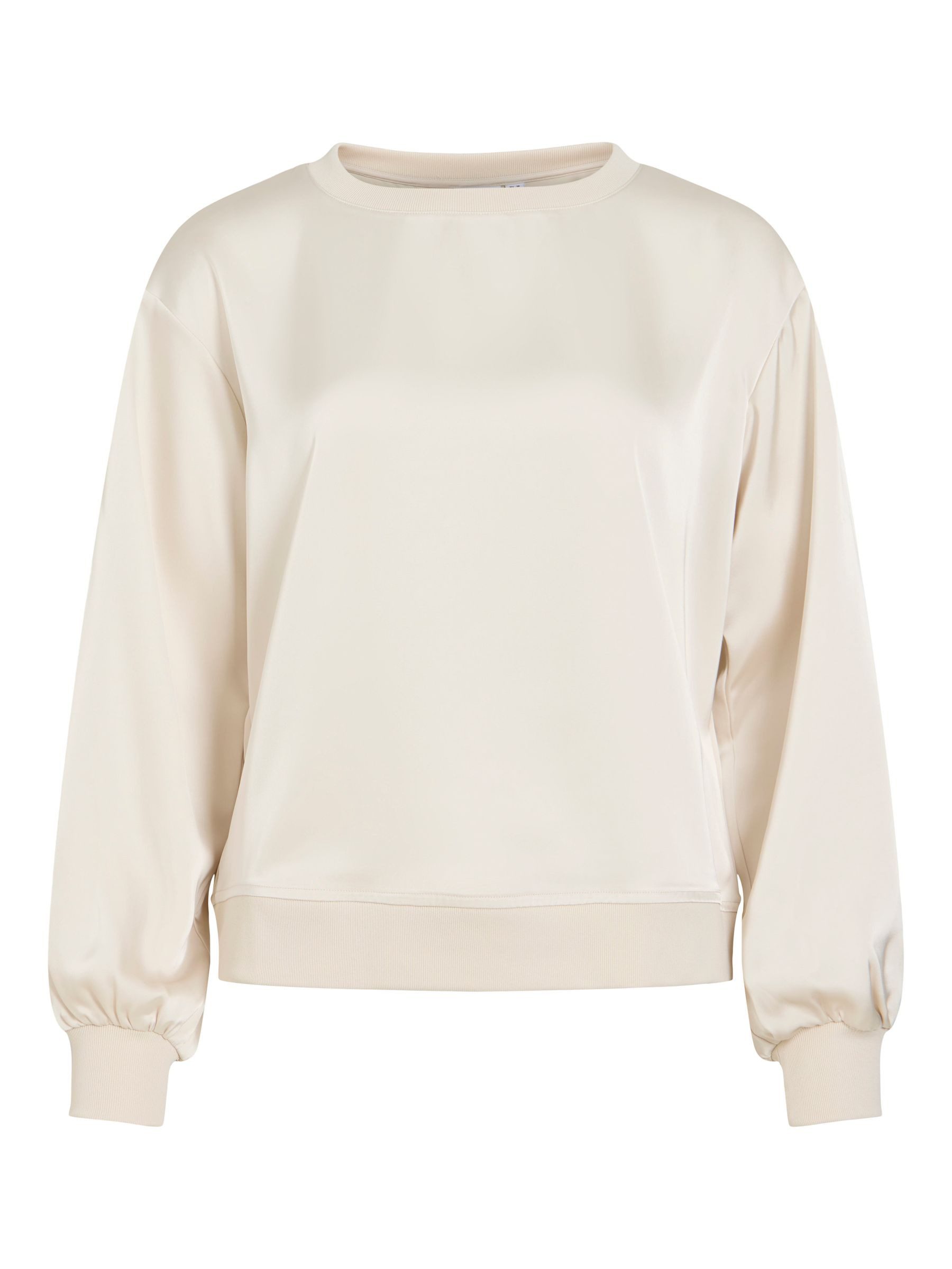 Vila Blusenshirt Rundhals Satinoptik Langarm Rippbündchen für Damen (1-tlg) Recyceltes Material, Glatte Oberfläche, Gerader Schnitt