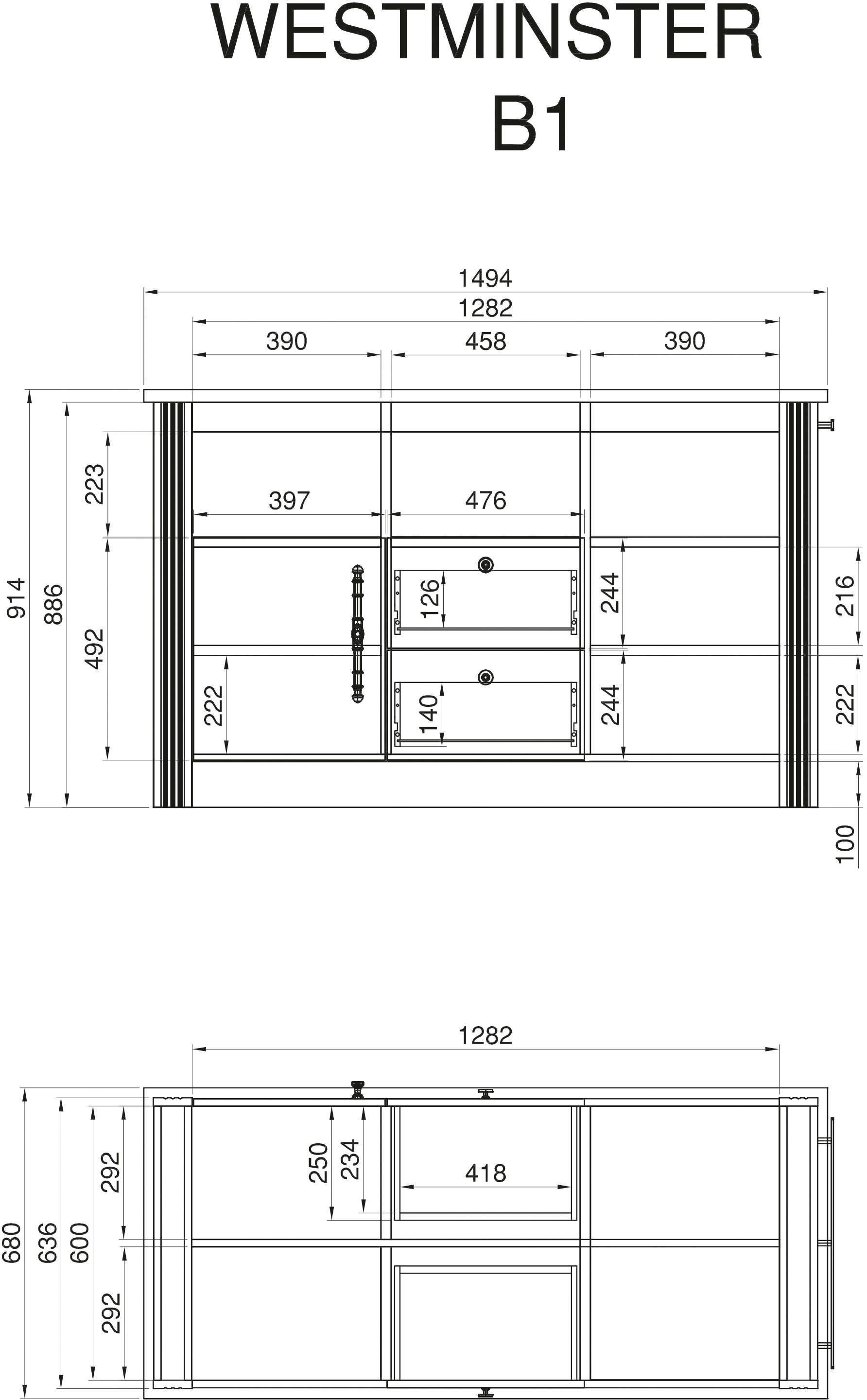 OTTO home Küche KS-Westminster, Breite 366 cm, ohne E-Geräte