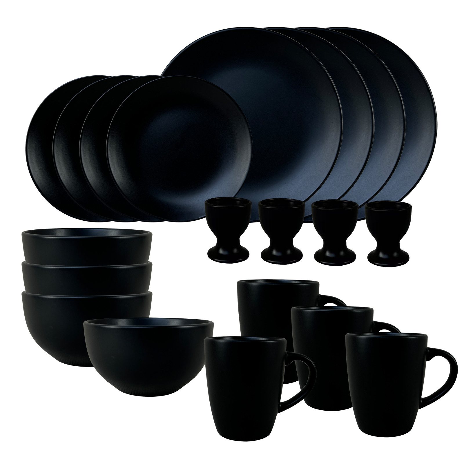 NTK-Collection Frühstücks-Geschirrset Geschirrset 20-teilig Schwarz Antonia (20-tlg), 4 Personen, Keramik, Tafelservice Frühstücksset