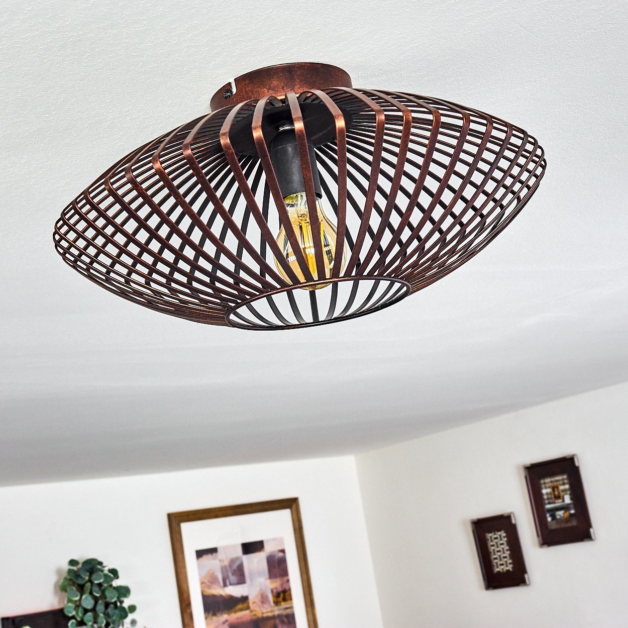 hofstein Deckenleuchte »Pieris« Deckenlampe aus Metall in Schwarz/Kupfer, ohne Leuchtmittel, E27, Leuchte m. Gitter u. Lichteffekt an der Decke – Bild 2 von 5