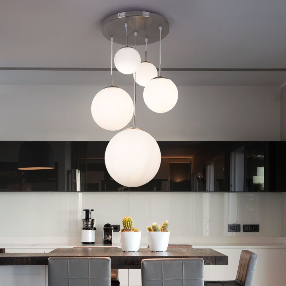 GLOBO LIGHTING Hängeleuchte, Leuchtmittel nicht inklusive, Hängeleuchte Wohnzimmerlampe 5-flammig Glas Schirm Kugel silber H 90cm