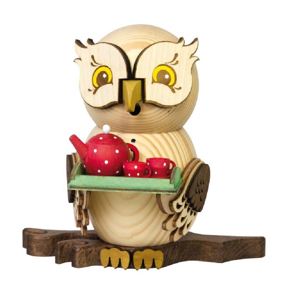 Kuhnert Räuchermännchen Kuhnert Räucherfigur Raucheule mit Teeservice, (1 St), Handarbeit aus dem Erzgebirge