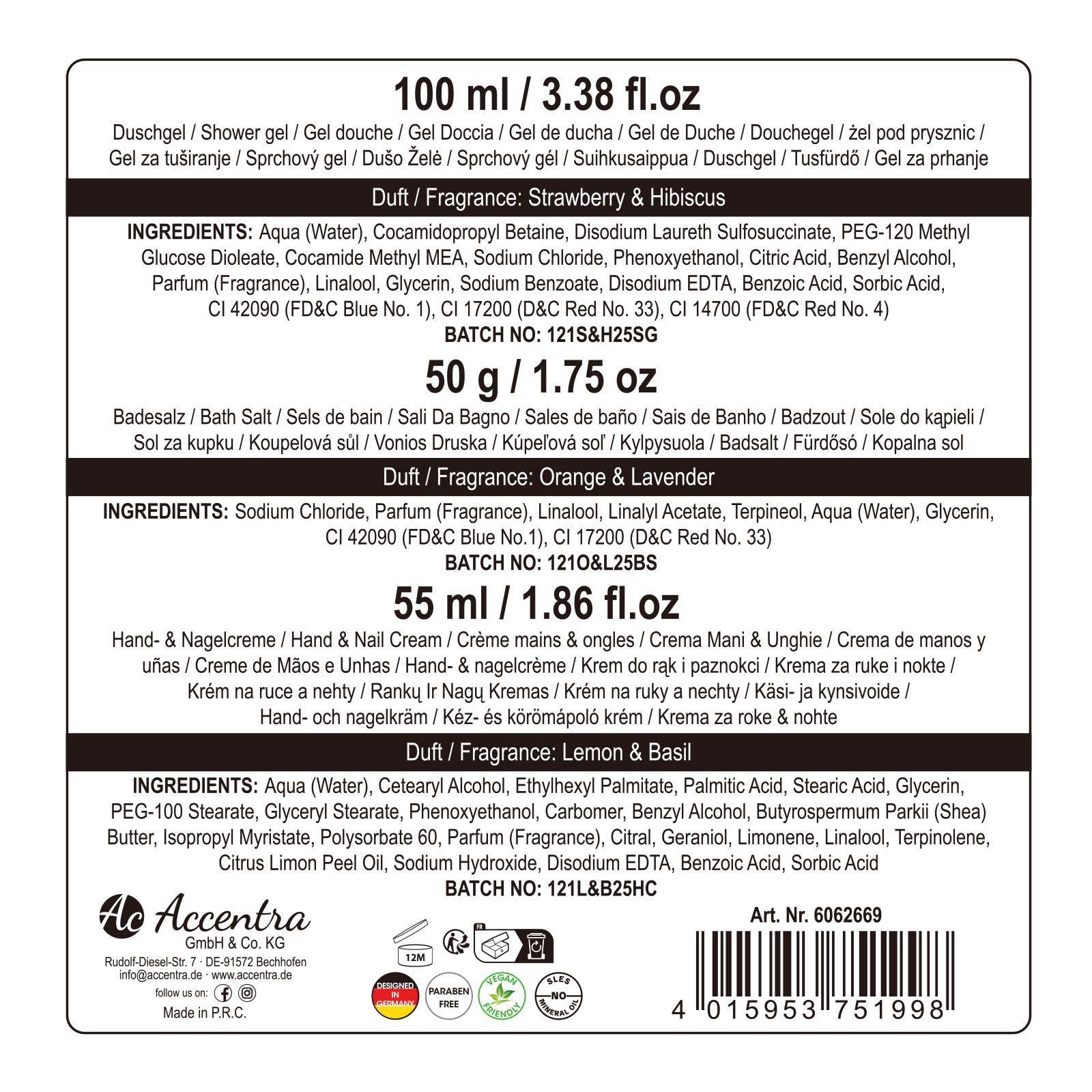 ACCENTRA Pflege-Geschenkset Badeset ESSENTIAL BOTANICALS Geschenkset für Frauen, 1-tlg., mineralölfrei parabenfrei sles-frei vegan