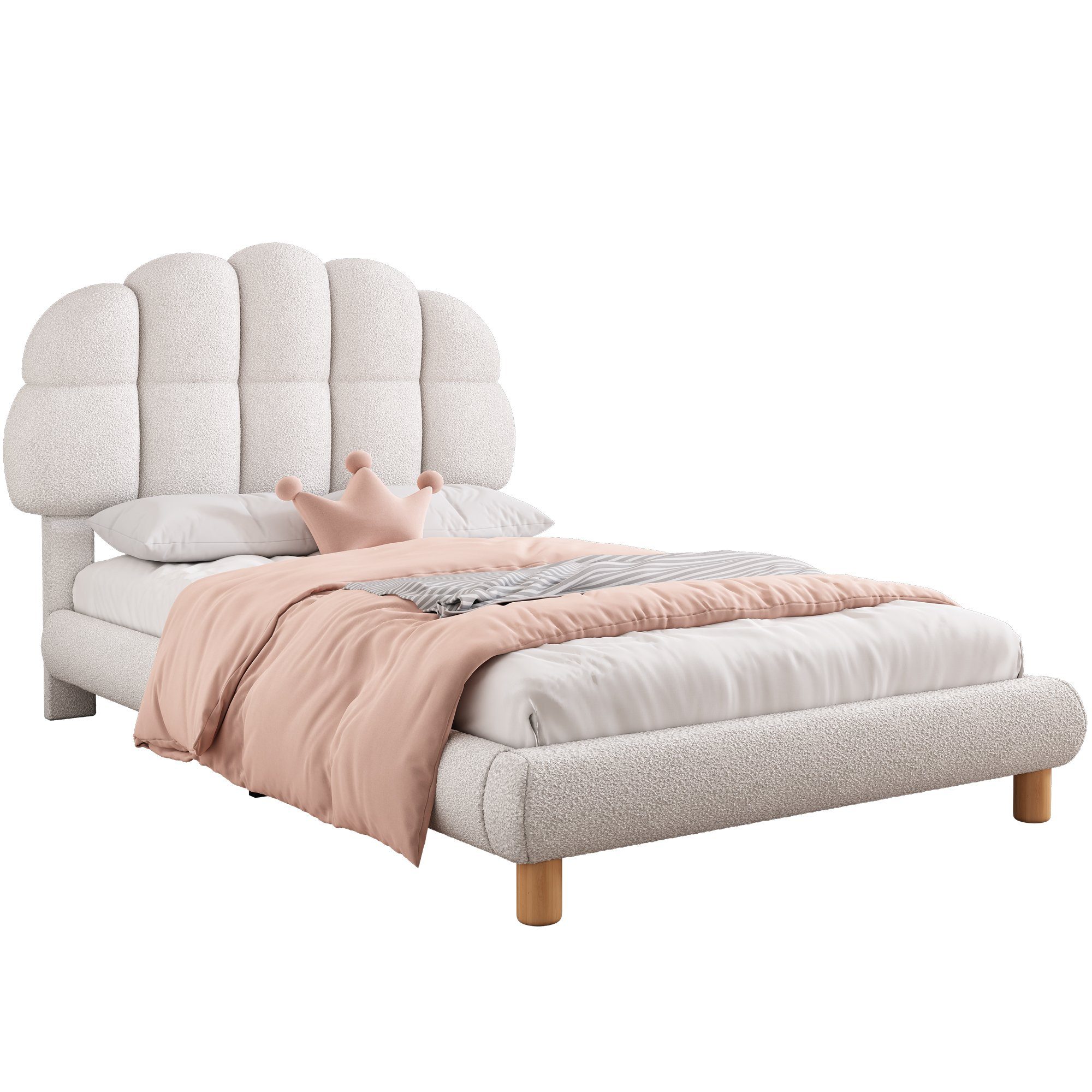 HAUSS SPOLE Polsterbett 90 x 200 cm mit dicker Kopfteil und Holzlattenrost, Weiß
