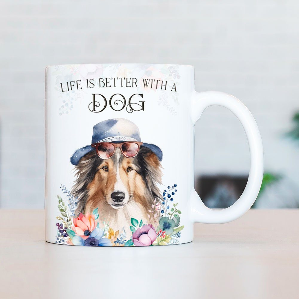 Cadouri Tasse COLLIE - Kaffeetasse Hunderasse, für Geschenk, beidseitig Hundefreunde, Keramik, ml 330 bedruckt, handgefertigt, mit