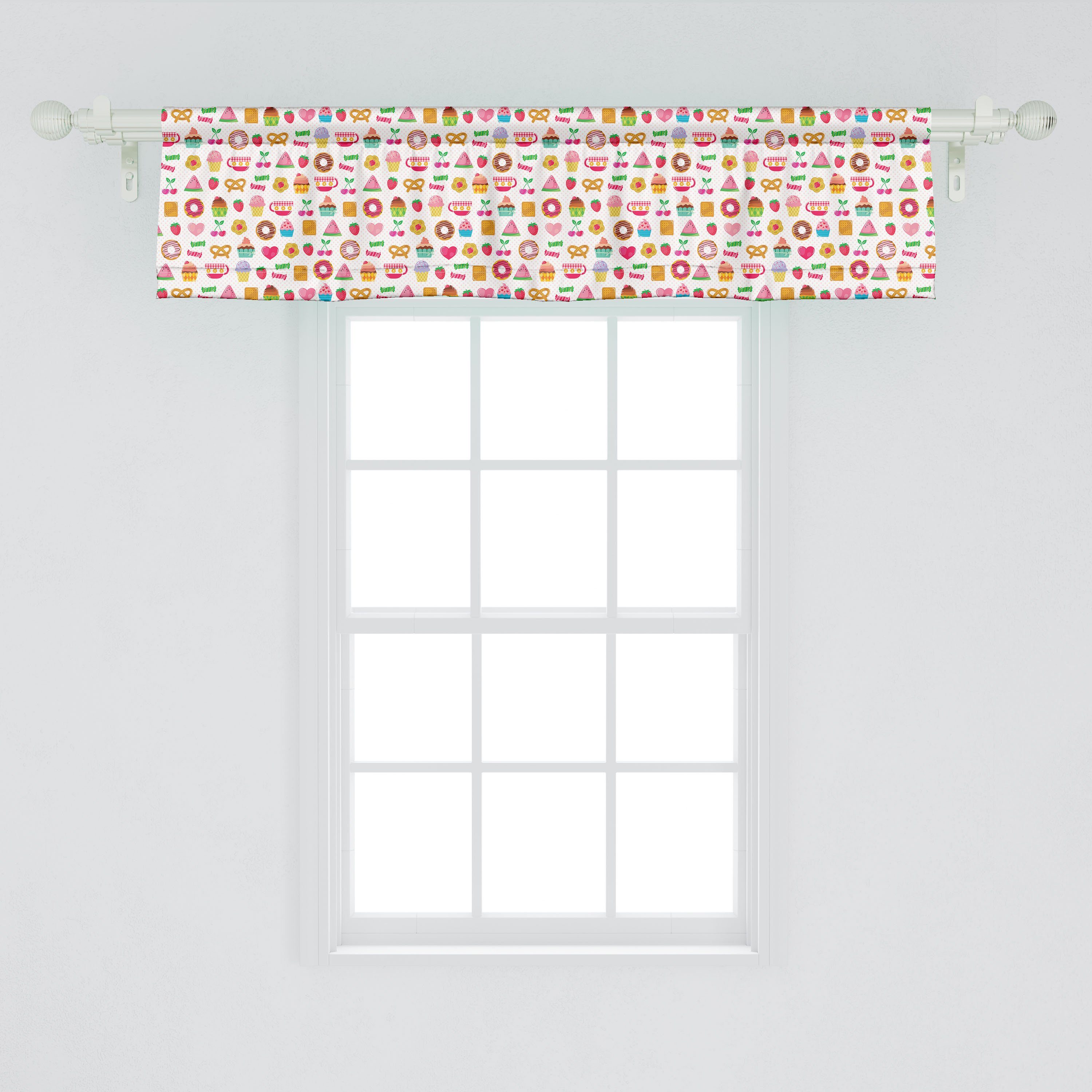 Scheibengardine Vorhang Süßigkeiten-Plätzchen für mit Stangentasche, Abakuhaus, Tee-Party Küche Microfaser, Volant Schlafzimmer Dekor