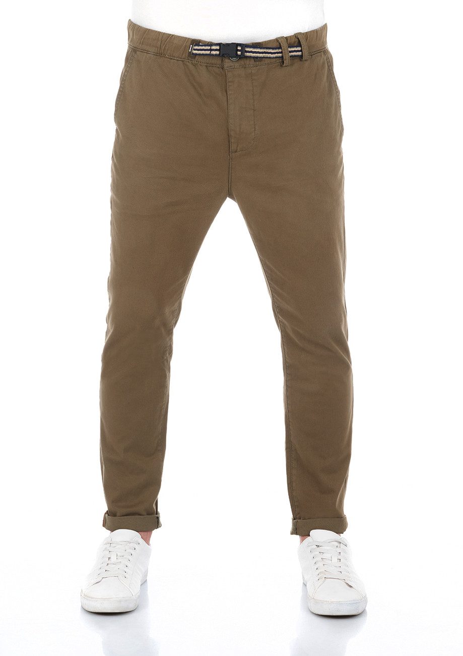 riverso Chinohose Herren Stoffhose RIVMalte Slim Fit Stretch Freizeithose mit Gürtel