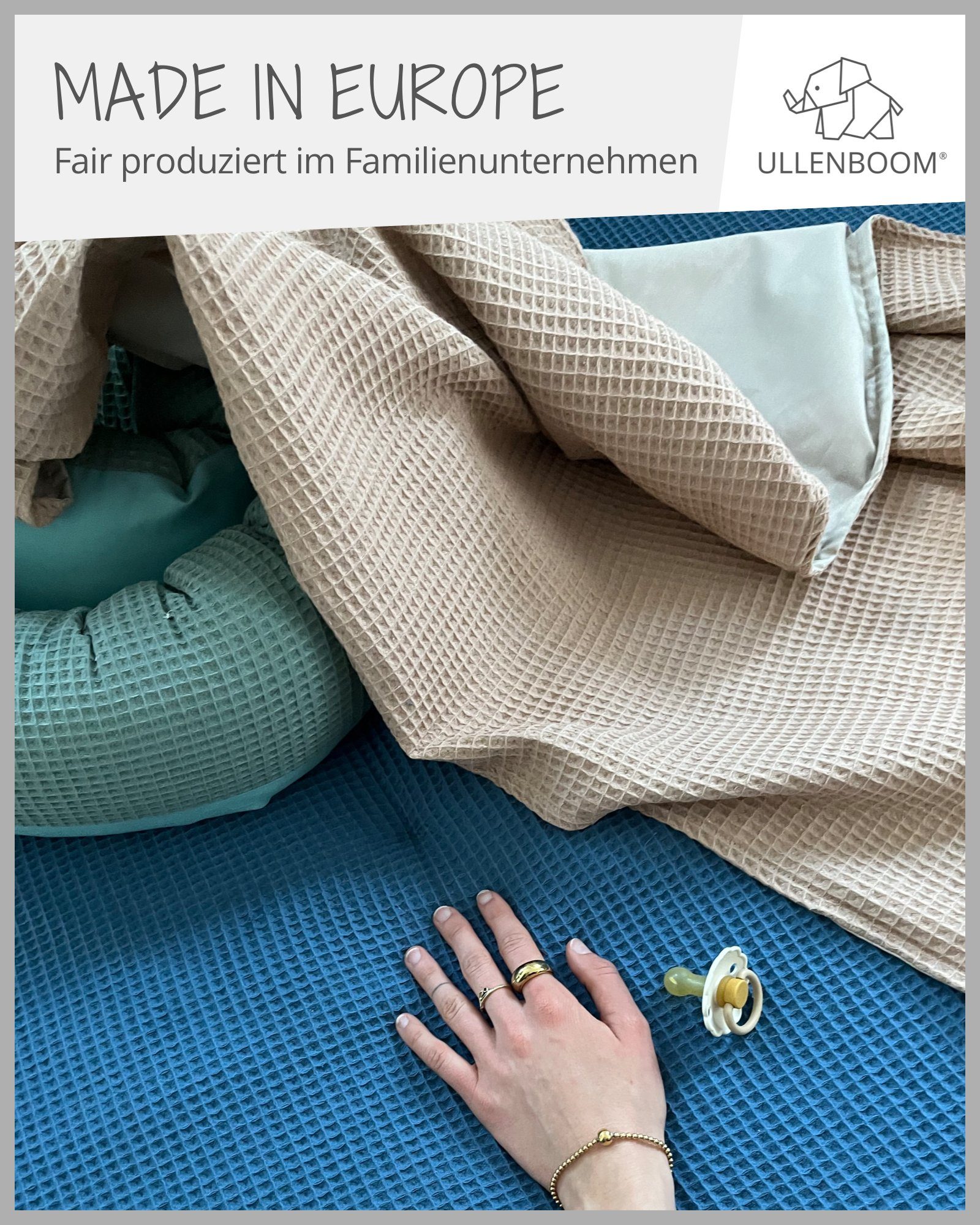 Babydecke cm Made Spieldecke Kinderwagendecke Design: EU, ®, Babydecke in Sand in & 70x100 Uni (Made ULLENBOOM hochwertiger als Aus Baumwolle, EU),