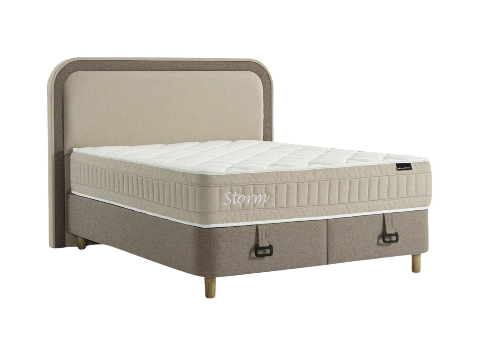 Villa Möbel Boxspringbett Storm (Bett (ohne Matratze), Liegefläche 90x190), Bettkasten mit XXL Stauraum und Gasdruckfedern für einfache Handhabung