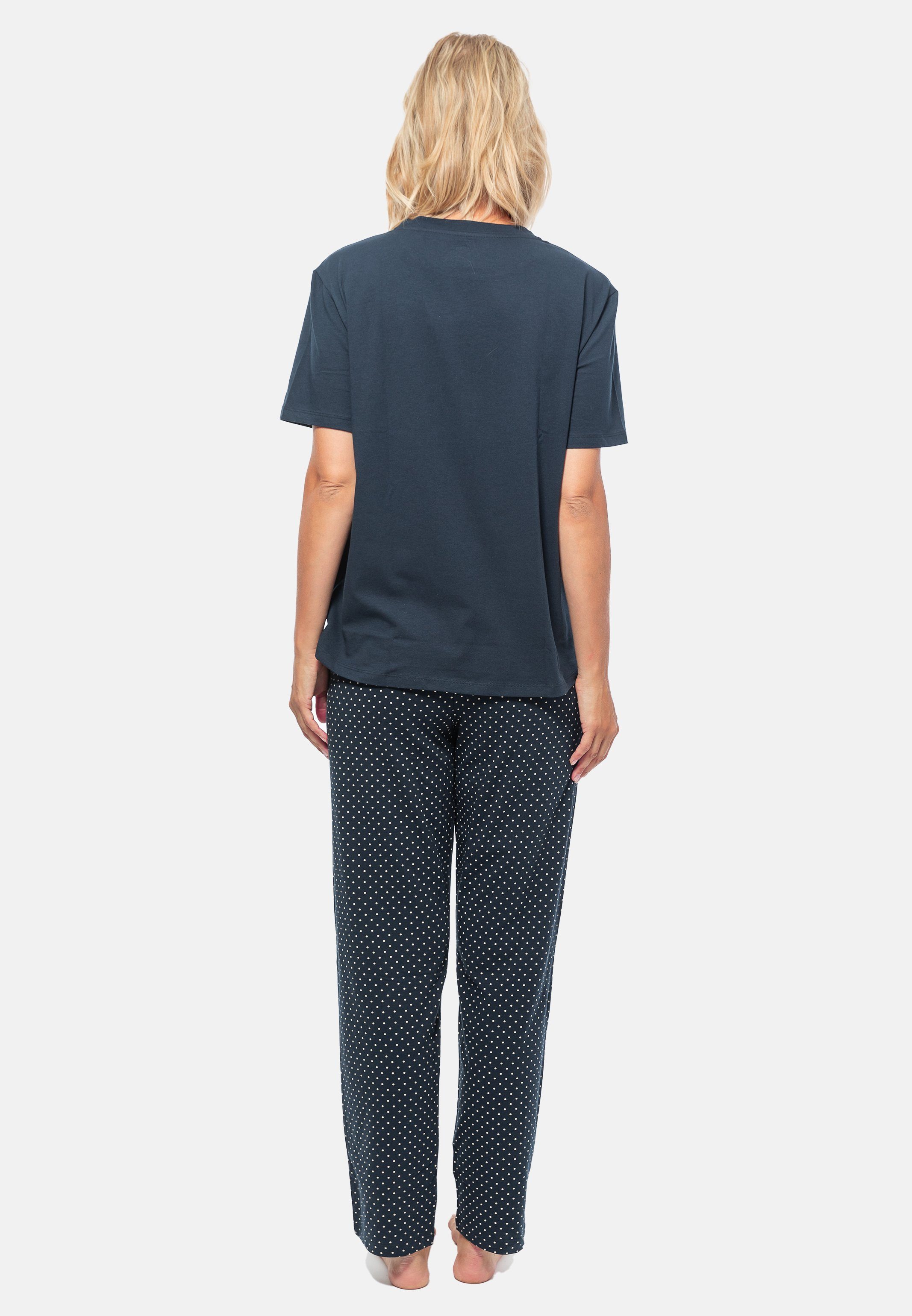 Schiesser Pyjama Organic Cotton (Set, 2 aus und Schlafanzug Lounge tlg) Kurzarm-Shirt Set -, Baumwolle langen Hose einer - bestehend einem