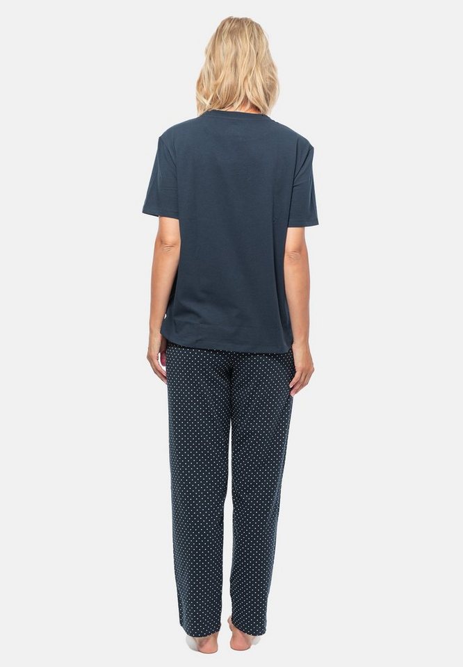 Schiesser Pyjama Organic Cotton (Set, 2 tlg) Schlafanzug - Baumwolle -,  Lounge Set bestehend aus einer langen Hose und einem Kurzarm-Shirt