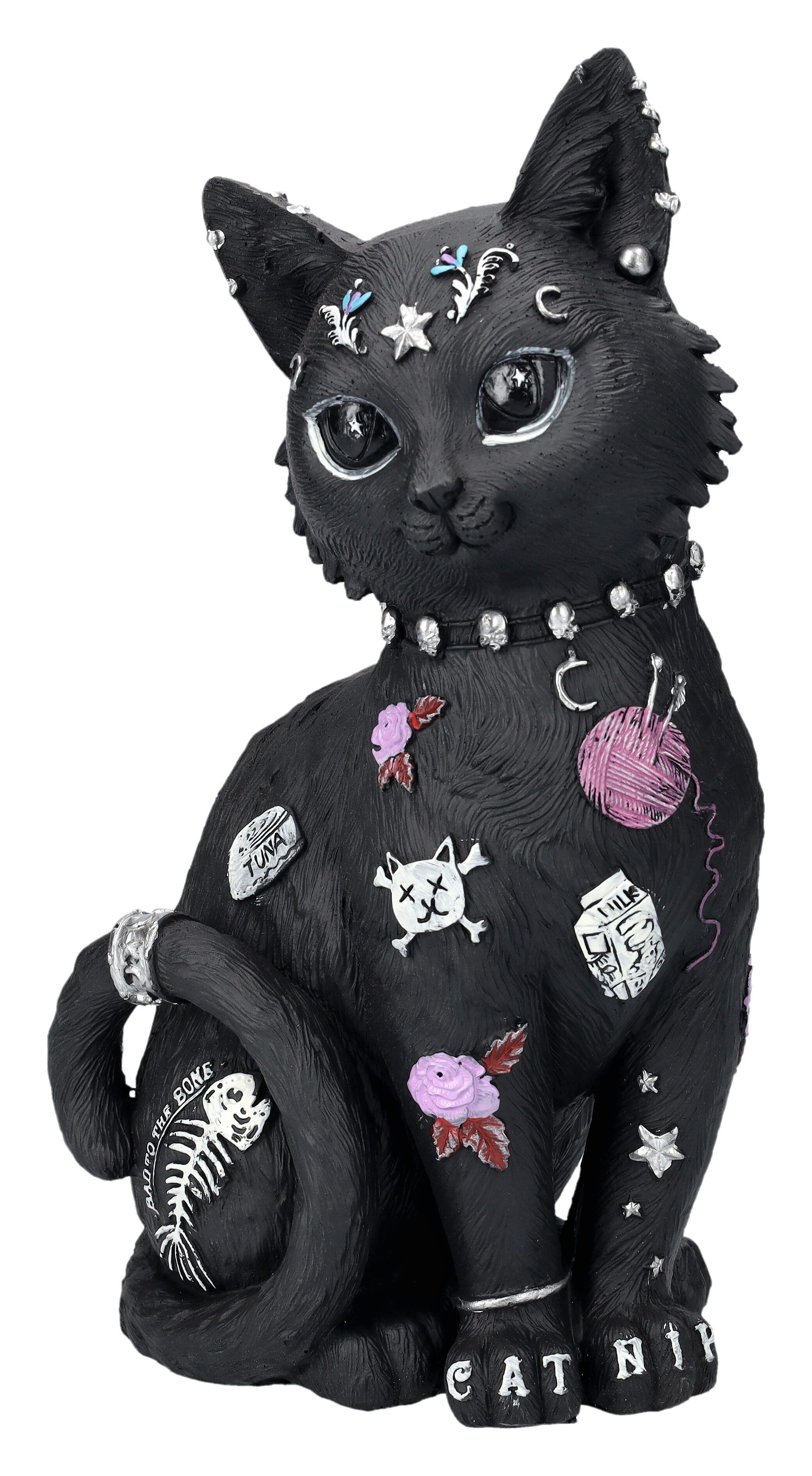 Figuren Shop GmbH Tierfigur Katzenfigur mit Tattoos - Bad to the Bone - Dekofigur Fantasy Katze