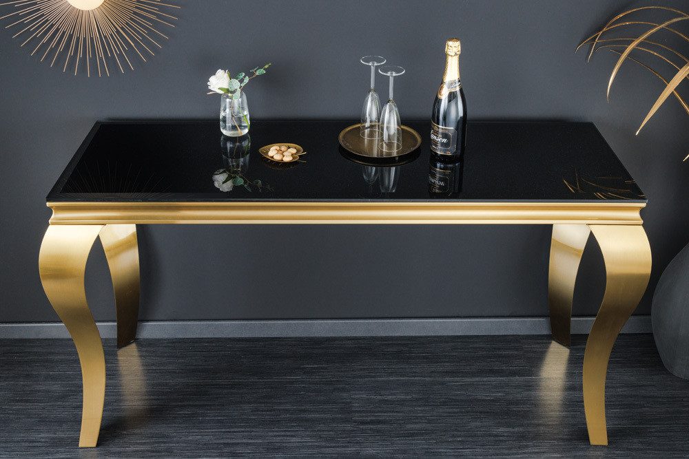 riess-ambiente Konsolentisch MODERN BAROCK 145cm schwarz / gold (Einzelartikel, 1-St), Flur · Opalglas · Edelstahl · eckig