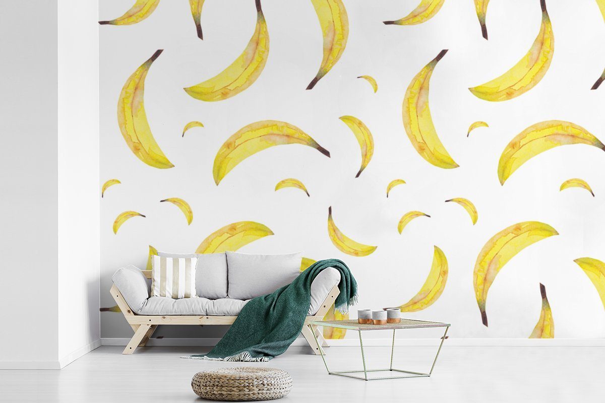 Schlafzimmer, Wohnzimmer, - (6 Bananen St), - Weiß, Matt, Kinderzimmer, Vinyl bedruckt, für Tapete Fototapete MuchoWow Obst Wallpaper